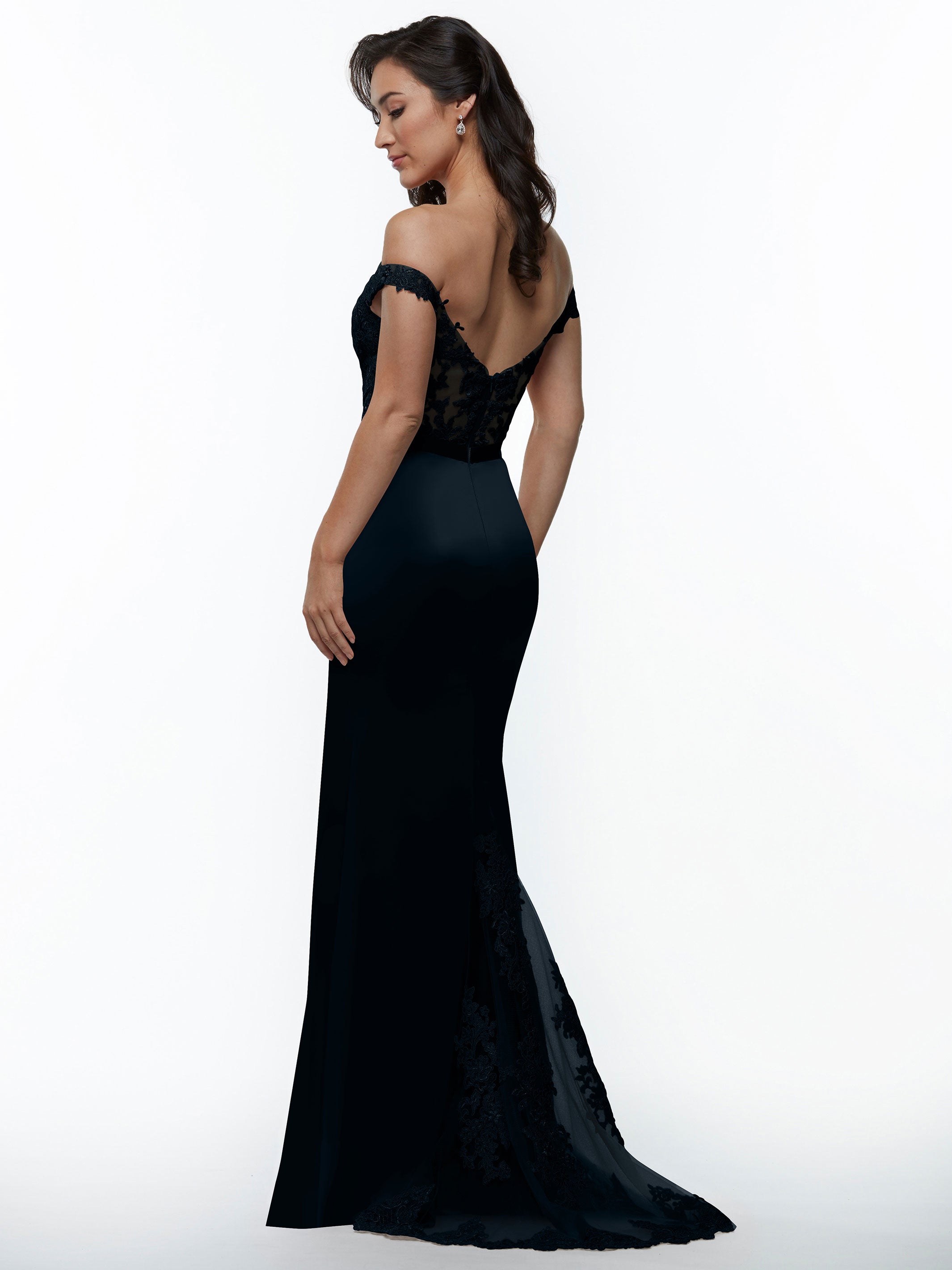 Elegant 80104 Satin Off-The-Shoulder Bridesmaid Dress with Lace Bodice & Waist Sash - Perfect for Weddings, Proms & Formal Events