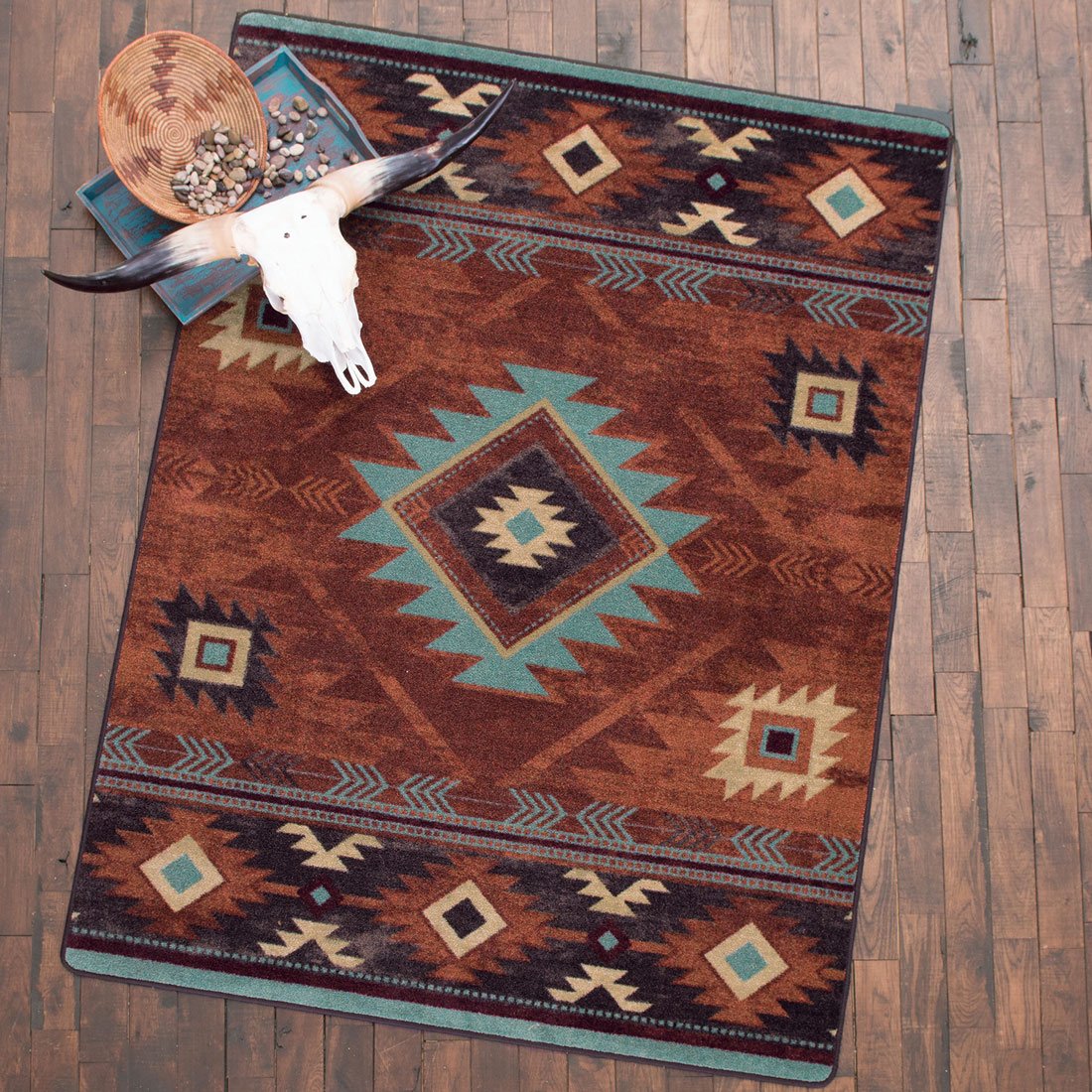 BLACK FOREST DECOR Whiskey River Rust Rug - 4' x 5' Handmade Vintage Distressed Area Rug for Living Room, Bedroom & Office - Boho Farmhouse Home Decor