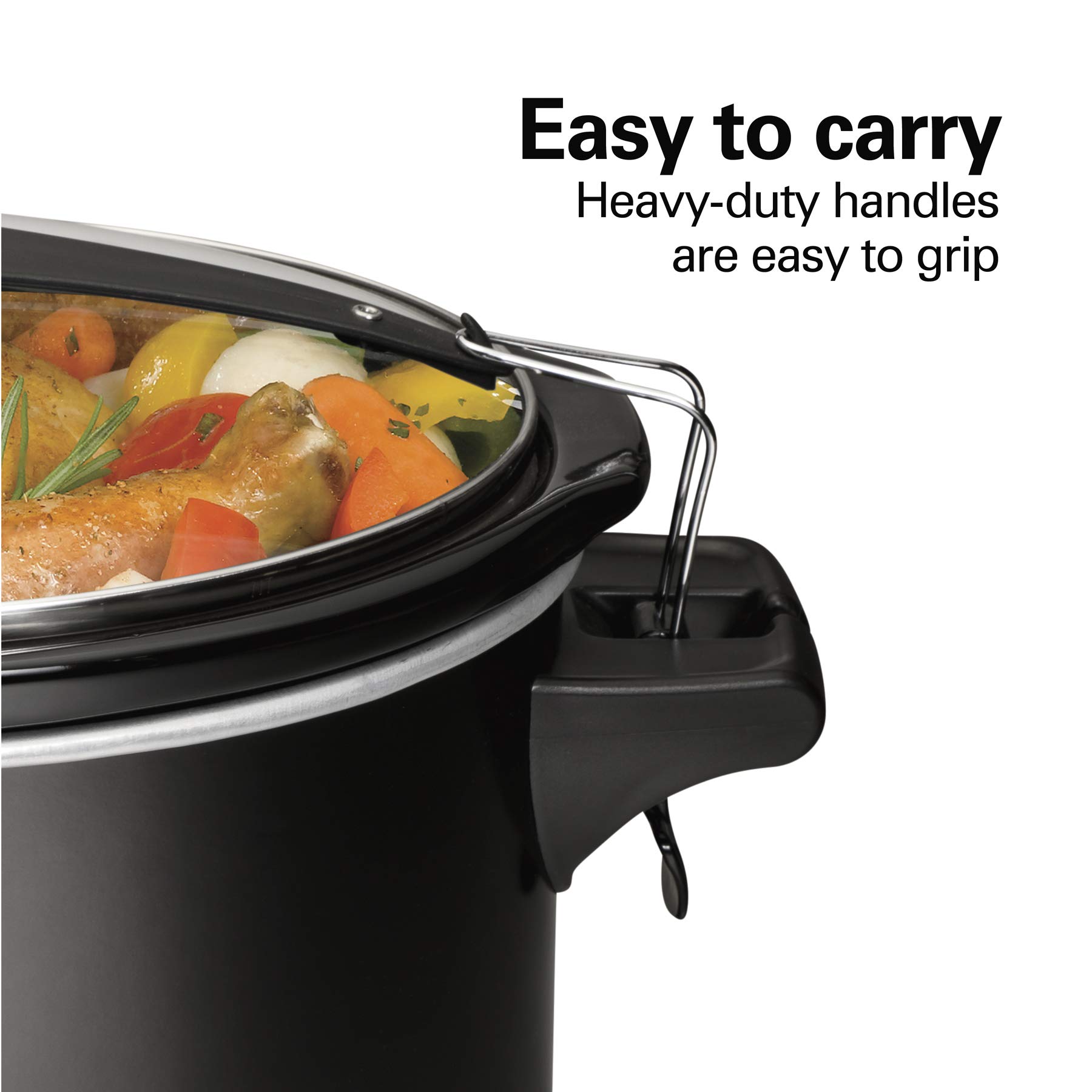 Hamilton Beach 6-Quart Portable Slow Cooker with Secure Lid Lock, Dishwasher-Safe Stoneware Crock - Black (Model 33261) | Perfect for Family Dinners, Potlucks & Meal Prep