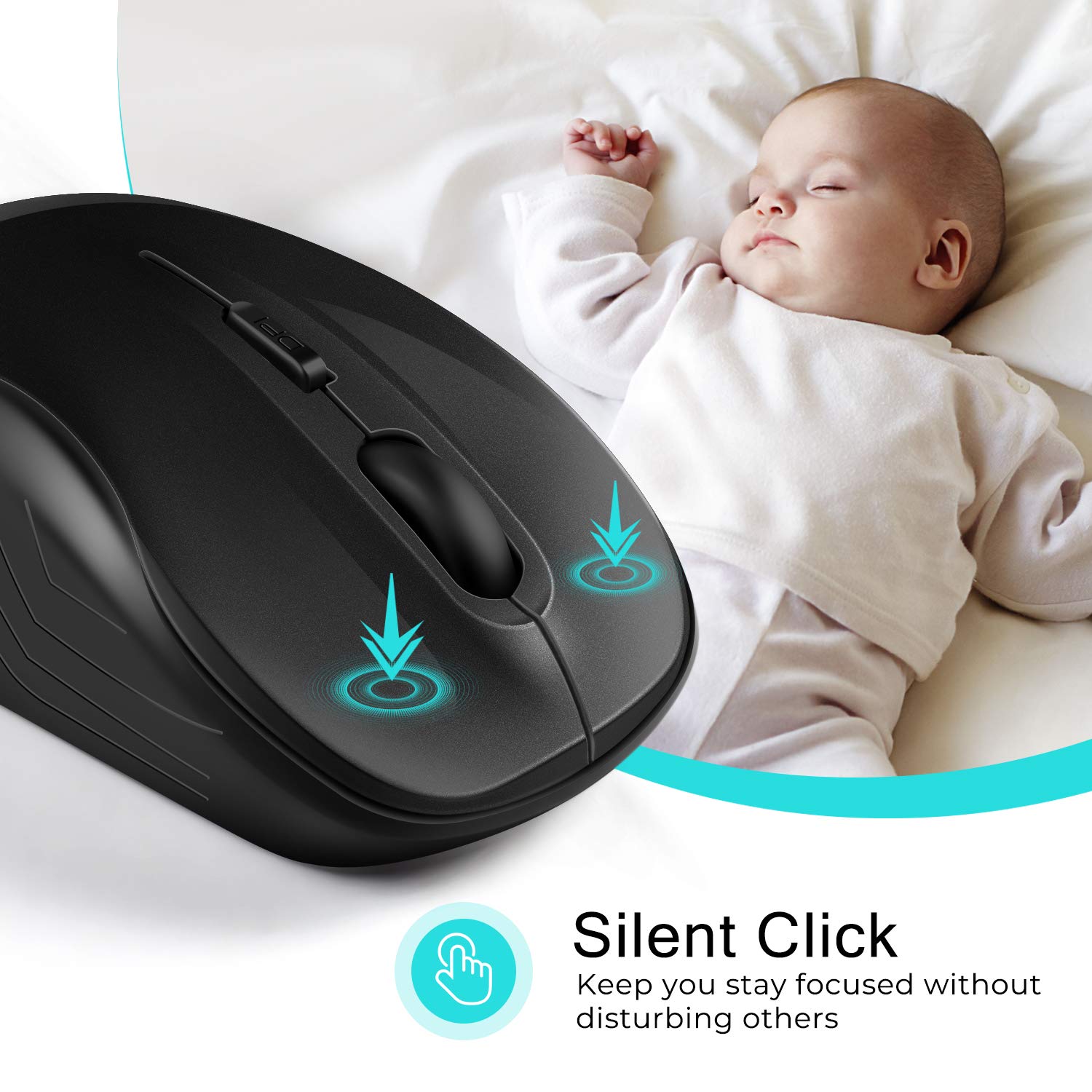 LeadsaiL 2.4G Wireless Ergonomic Mouse with USB Receiver - 3 Adjustable DPI, Silent Click for PC, Laptop, MacBook (Black) | Perfect for Office Work, Gaming & Travel Use