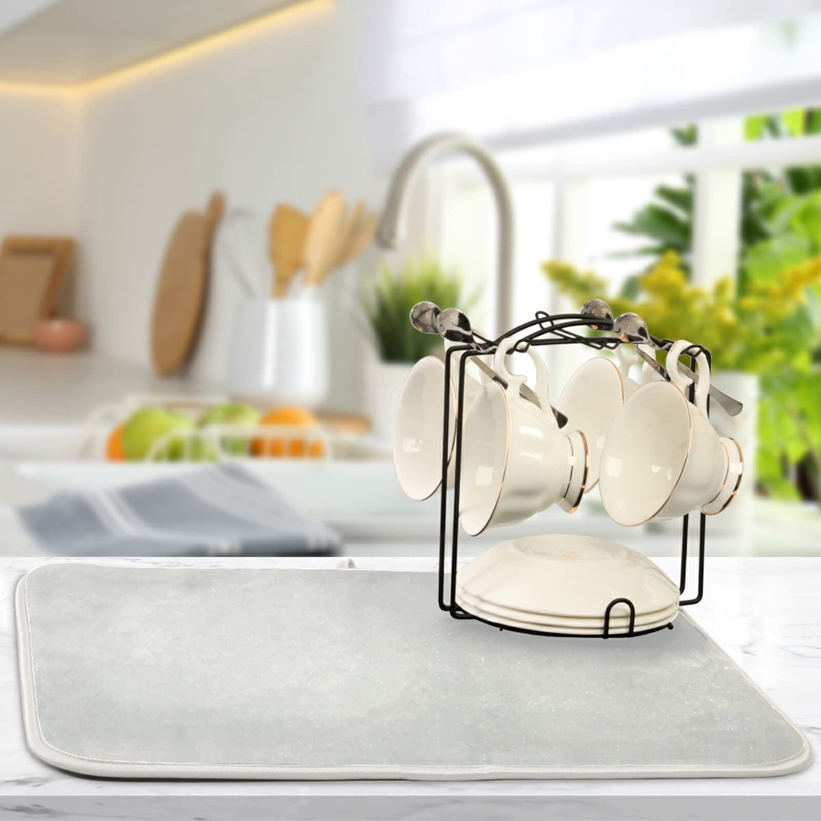 **XL Silver Microfiber Dish Drying Mat - Heat Resistant Kitchen Counter Accessory (16x18 Inch) for Dishes, Utensils & Cookware - Perfect for Sink Side, Countertop & Dish Rack Organization**