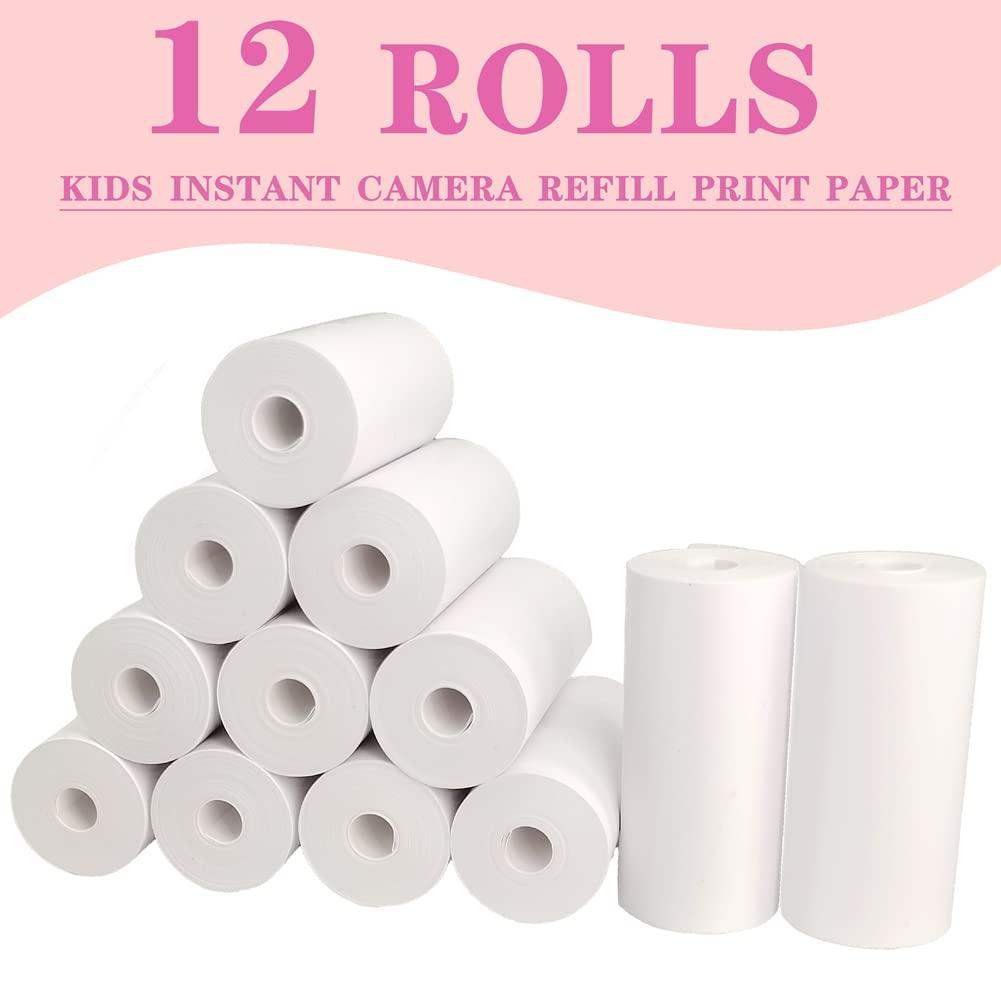 Kids Instant Print Camera with 12 Rolls Refill Paper - Digital Toy Camera for Girls & Toddlers - Pink Photo Printer with 32GB SD Card - Perfect Christmas & Birthday Gift for Children - Capture Memories at Parties, Travel & Family Events