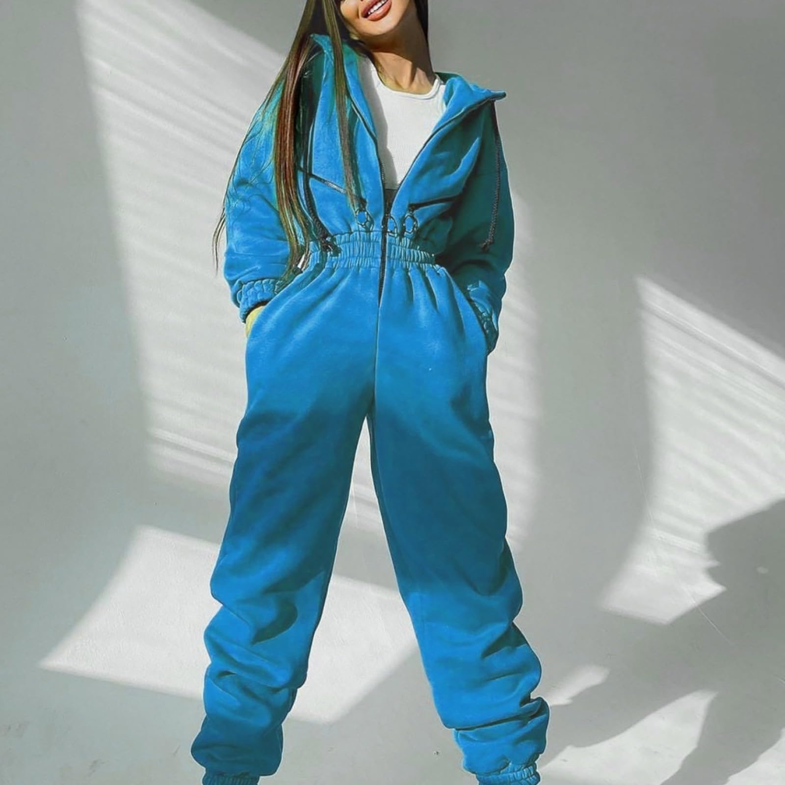 Women's Solid Color Long Sleeve Zip-Up Hoodie & Pants Sportswear Set - Gym, Yoga, Running & Casual Wear