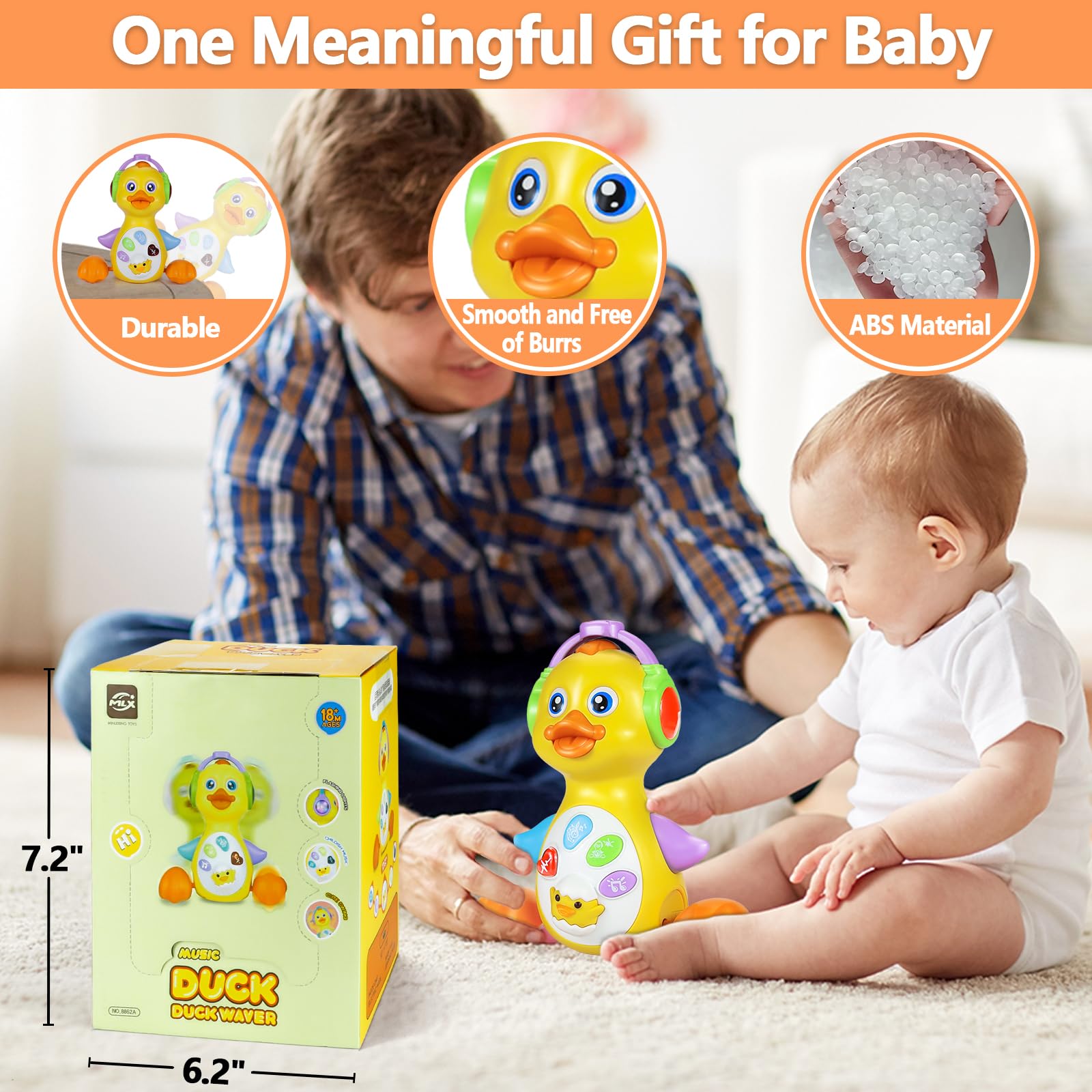 HAPTIME Musical Light Up Duck Toys for Toddlers 1-3 Years - Interactive Baby Toys 18+ Months with Sound & Lights - Encourages Crawling & Sensory Development - Perfect Christmas Birthday Gift for 1-2 Year Old Boys & Girls - Great for Playtime, Learning & Early Childhood Development