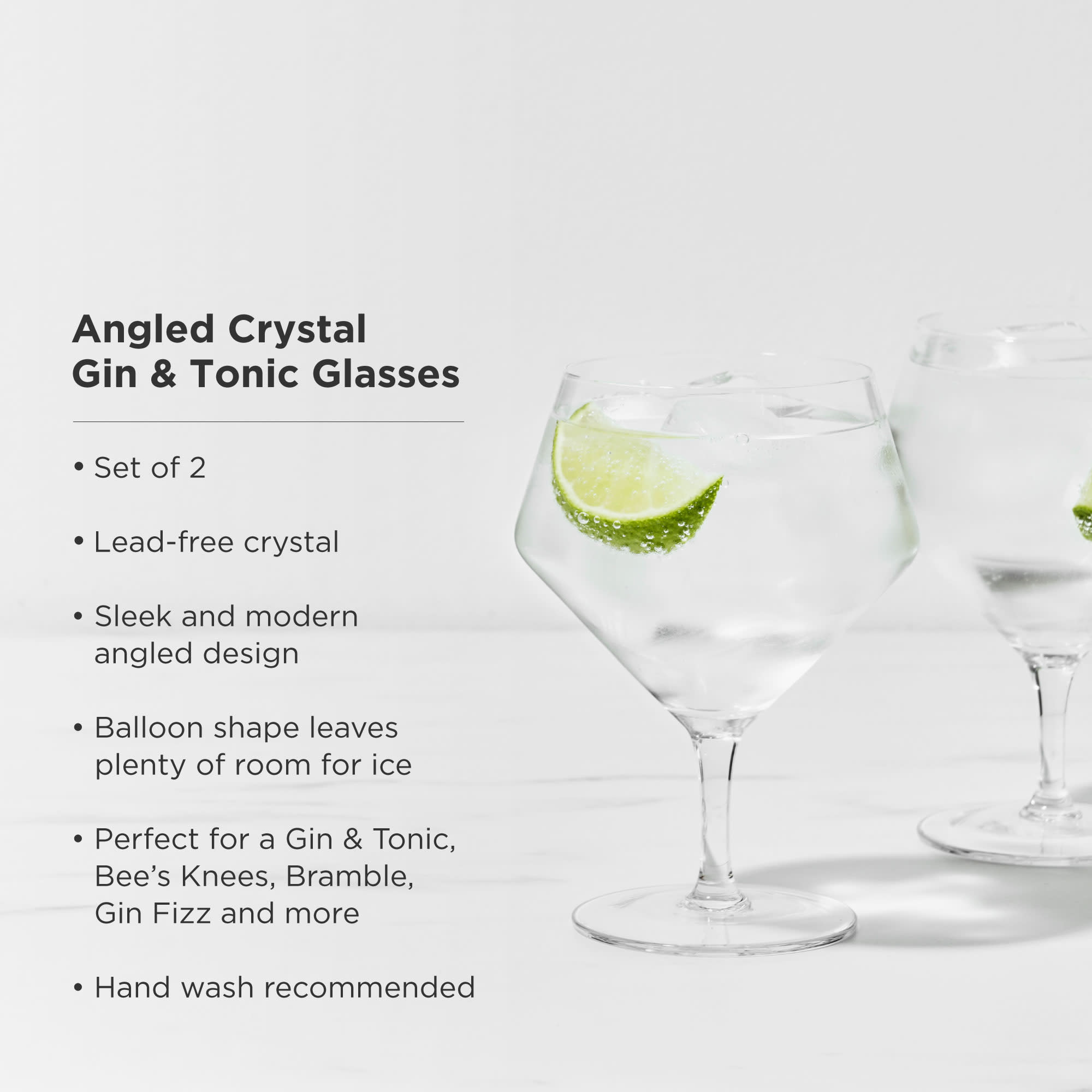 Raye Angled Crystal Gin & Tonic Glasses Set of 2 - Elegant Barware for Cocktails, Whiskey & Champagne - Perfect for Home Bars, Parties & Gifts