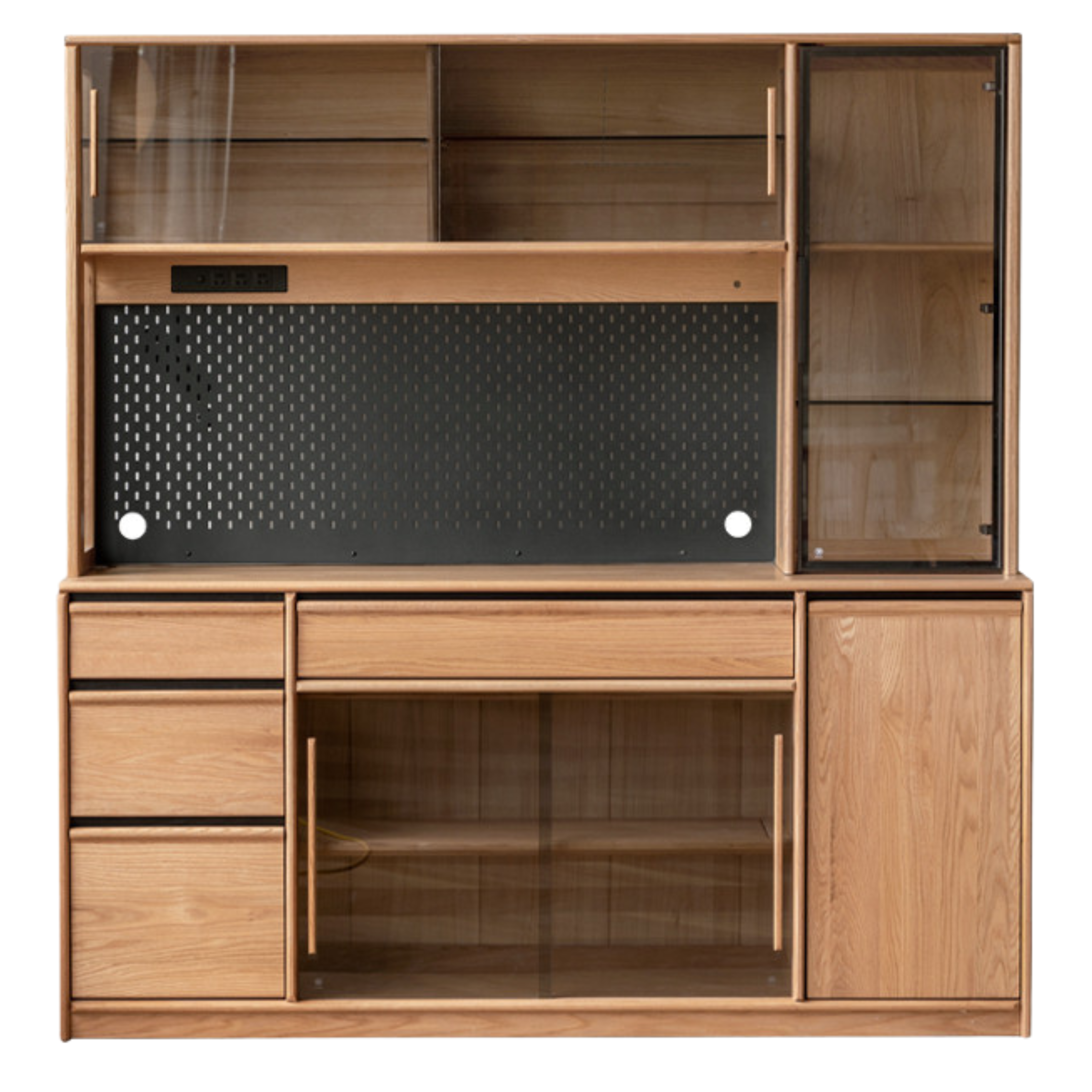 Solid Oak Wood Sideboard with Glass Doors - Rustic Storage Cabinet for Dining Room, Living Room & Entryway - Perfect for Displaying China, Glassware & Home Decor