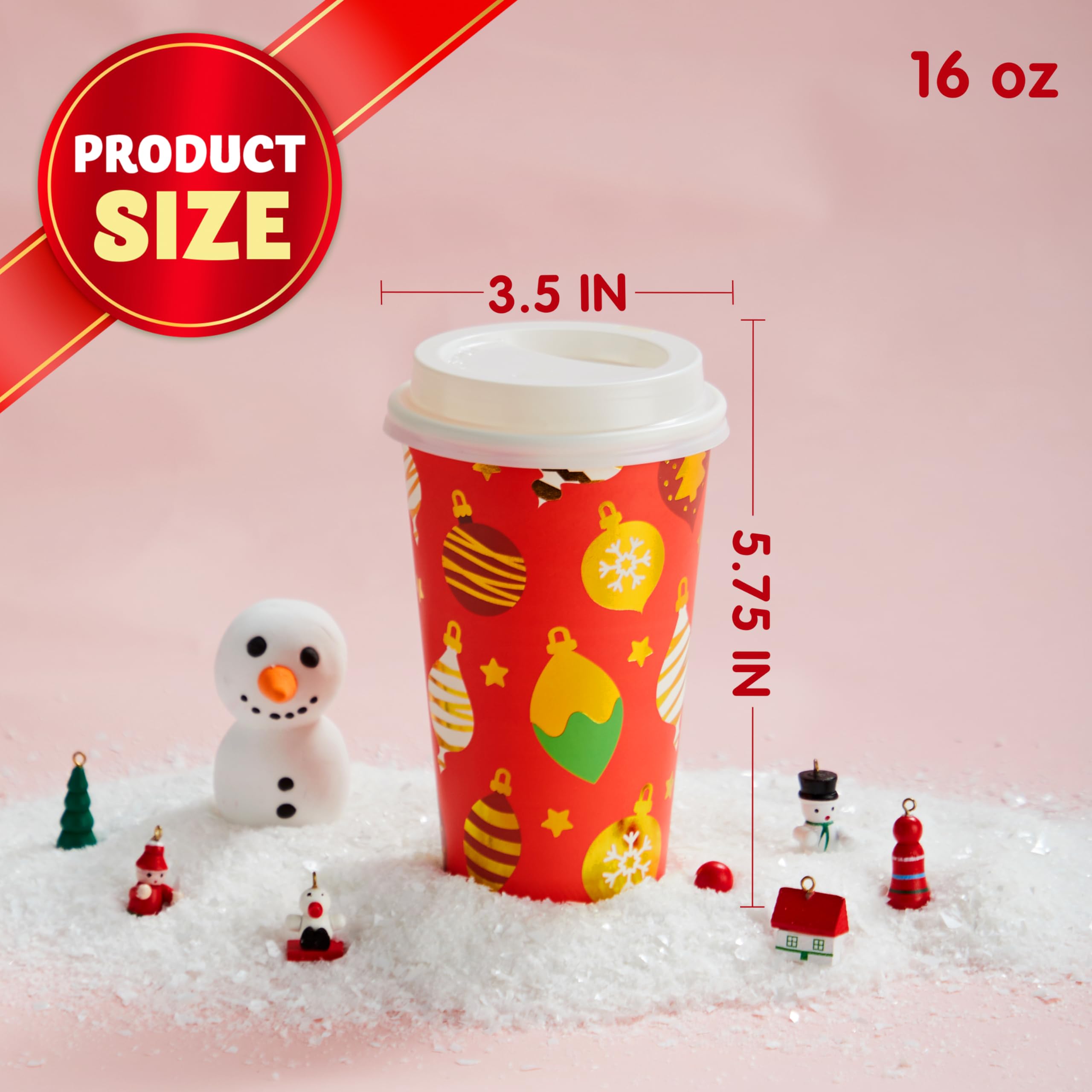 JOYIN 24-Pack 16oz Christmas Disposable Paper Cups with Lids & Sleeves - 4 Festive Designs for Holiday Parties, Winter Drinks & Home Decor - Perfect for Xmas Celebrations, Hot Cocoa, Eggnog & Seasonal Beverages