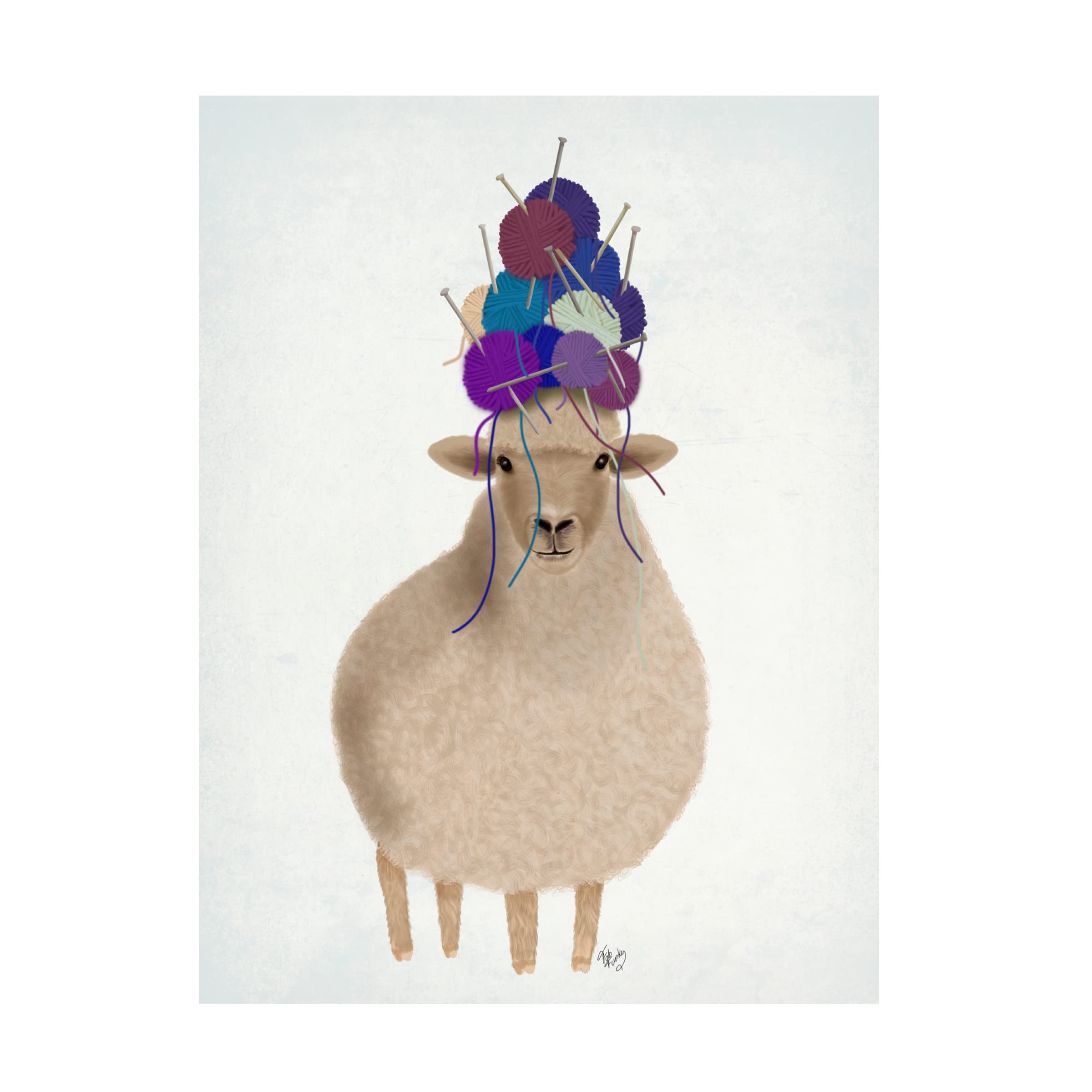 Fab Funky 'Sheep with Wool Hat Full' Canvas Wall Art Print - Modern Farmhouse Decor for Living Room, Bedroom & Office