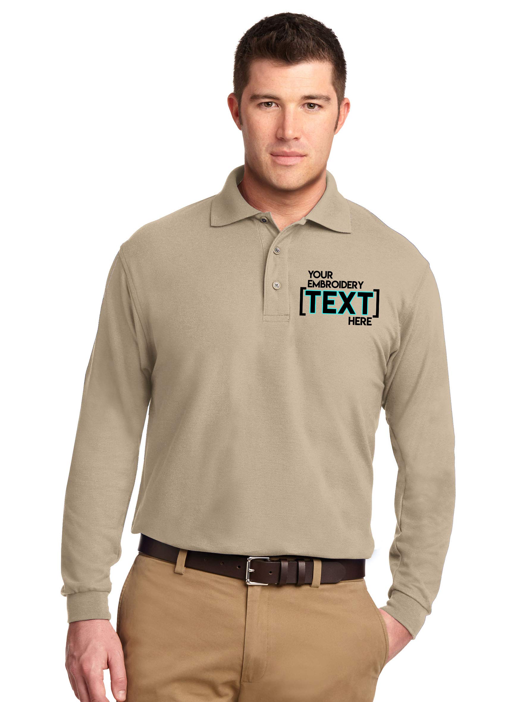 Custom Embroidered Men's Long Sleeve Polo Shirts - Personalized Monogram Business Casual Shirts for Office, Golf & Corporate Events