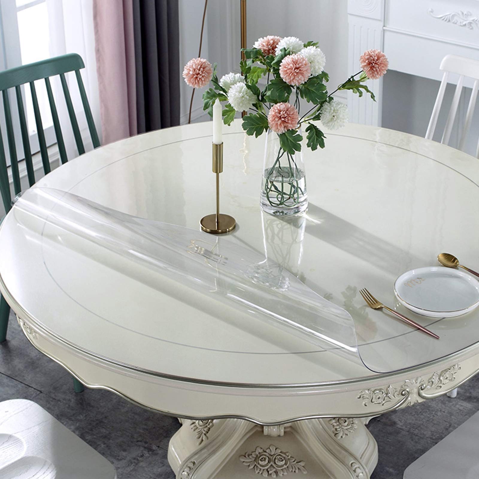 3mm PVC Waterproof & Heat-Resistant Clear Table Cover Protector - Round Transparent Tablecloth for Coffee Tables, Office Desks, Nightstands & Kitchen Dining - 45 Inch (115cm) Washable Table Mat for Daily Use & Entertaining