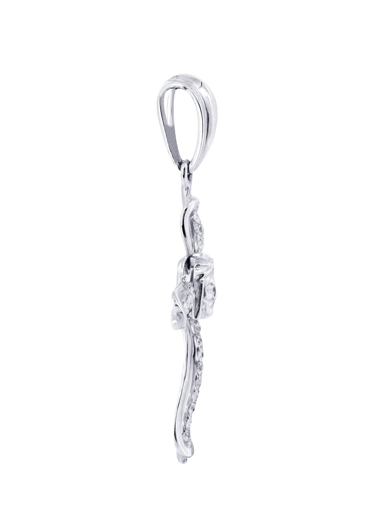 0.13 Carat Diamond Cross Pendant Necklace - 1.35 Grams 14K White Gold Religious Jewelry for Women - Perfect for Baptism, First Communion & Gift Giving