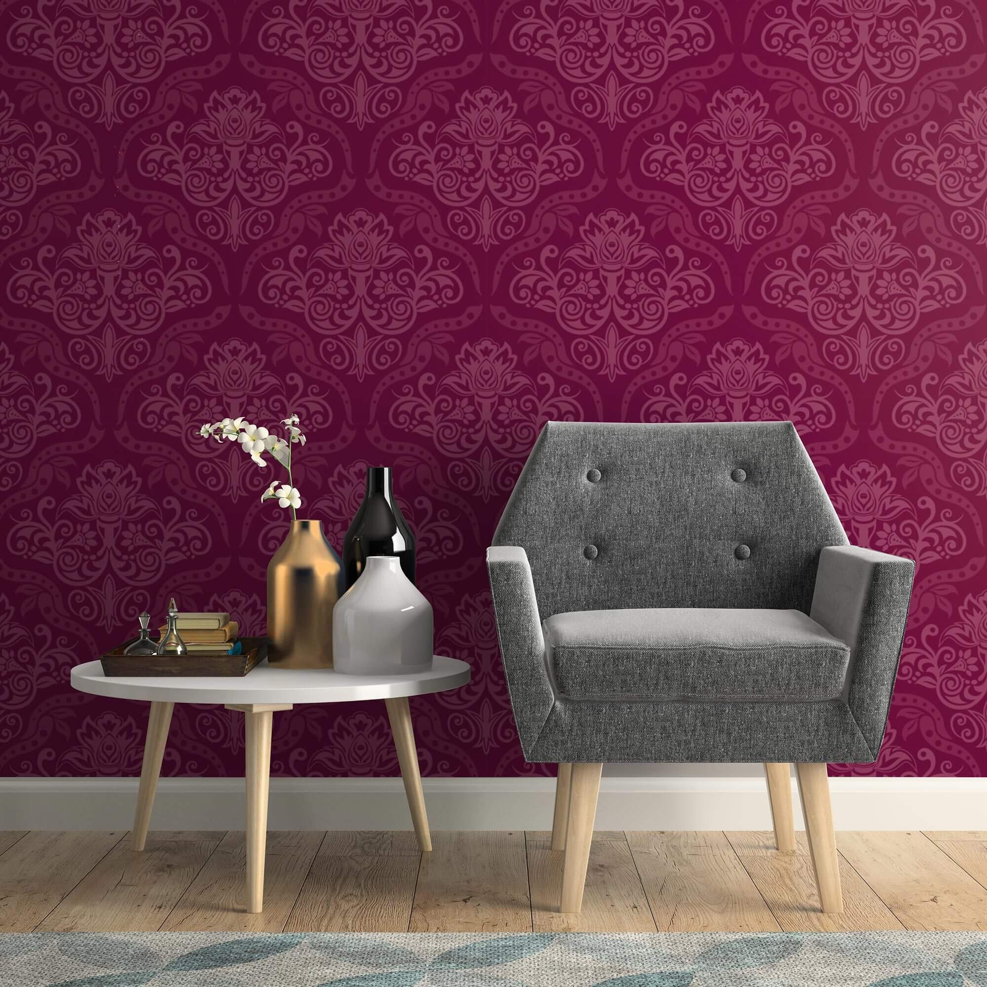Purple Damask Peel and Stick Removable Wallpaper - Self-Adhesive Decorative Wall Covering for Bedroom, Living Room & Home Office Decor
