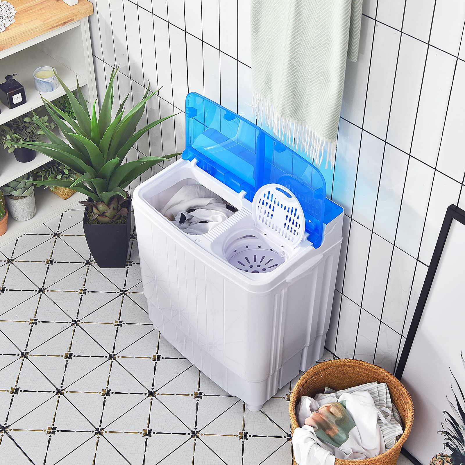 Giantex Portable Twin Tub Washing Machine and Dryer Combo - 13lbs Compact Mini Laundry Washer with Built-in Drain Pump, Semi-Automatic Wash & Spin Cycle - Perfect for Apartments, Dorms, Camping, RVs, and Small Spaces