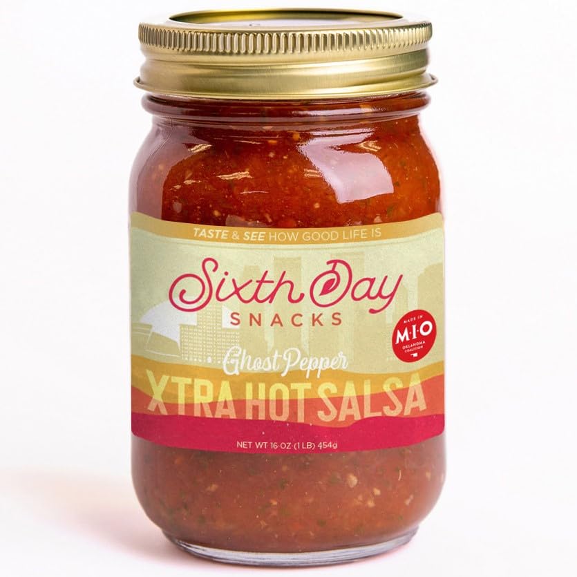 Sixth Day Snacks Ghost Pepper Xtra Hot Salsa - 16 oz Gluten Free, Vegan, Low Sodium Salsa with Fresh Ingredients | Perfect for Tacos, Nachos, and Spicy Food Lovers