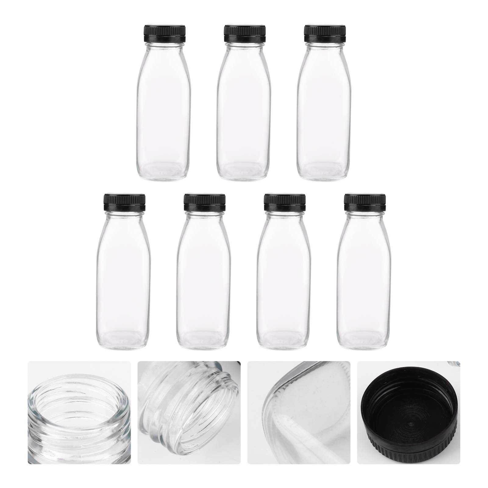 8-Piece Clear Glass Juice Bottles with Lids - Reusable Milk, Yogurt & Beverage Containers for Kitchen, Smoothies, Meal Prep & Party Serving