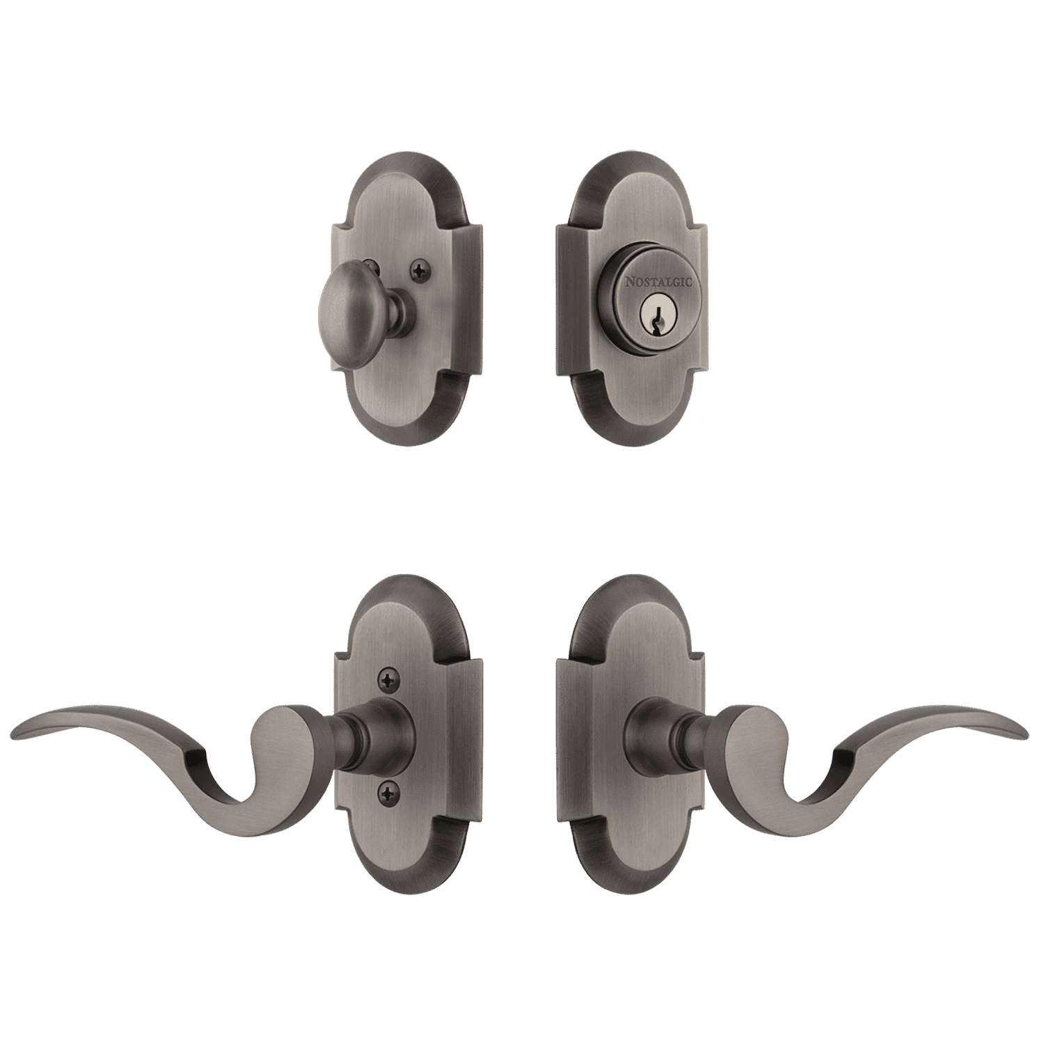Antique Pewter Cottage Entry Door Handle Set with Manor Lever - Perfect for Vintage Homes, Farmhouse Style Doors & Rustic Interior Decor