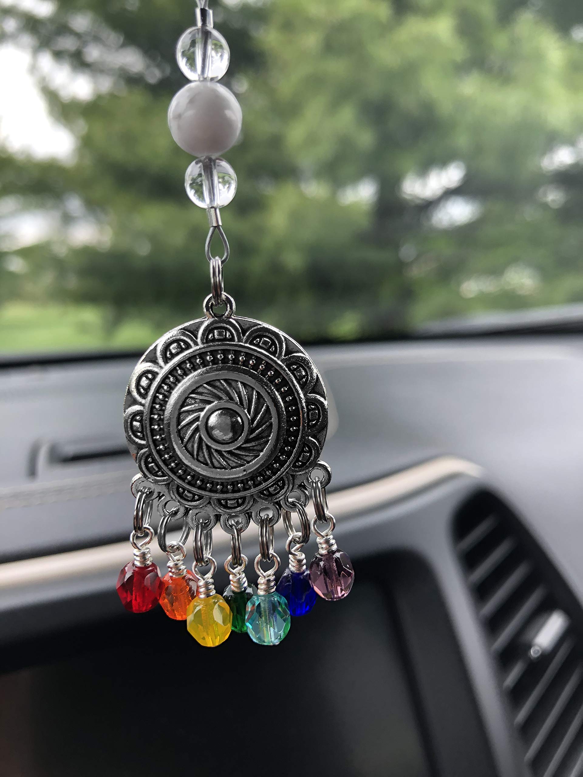 Antique Silver Chakra Chandelier Car Charm for Home & Auto Decor