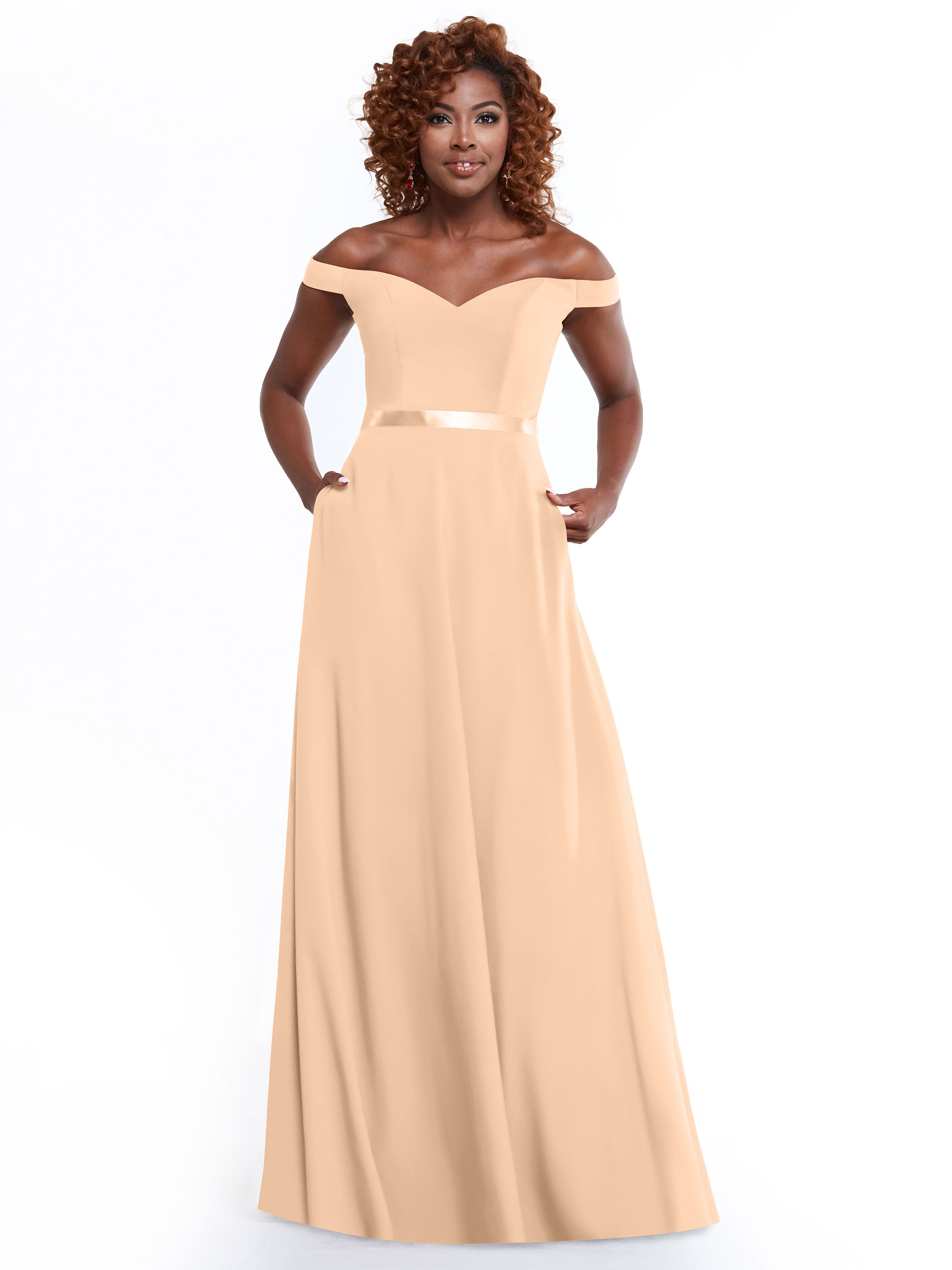 Off Shoulder A-Line Chiffon Bridesmaid Dress with Sash - Elegant & Flowy for Weddings, Parties & Special Occasions