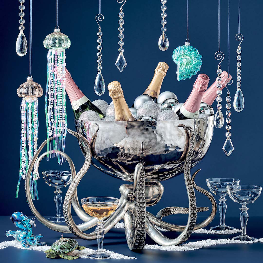 Vintage Octopus Pewter Ice Tub Punch Bowl - Elegant Party Drinkware for Weddings, Halloween & Nautical Themed Events