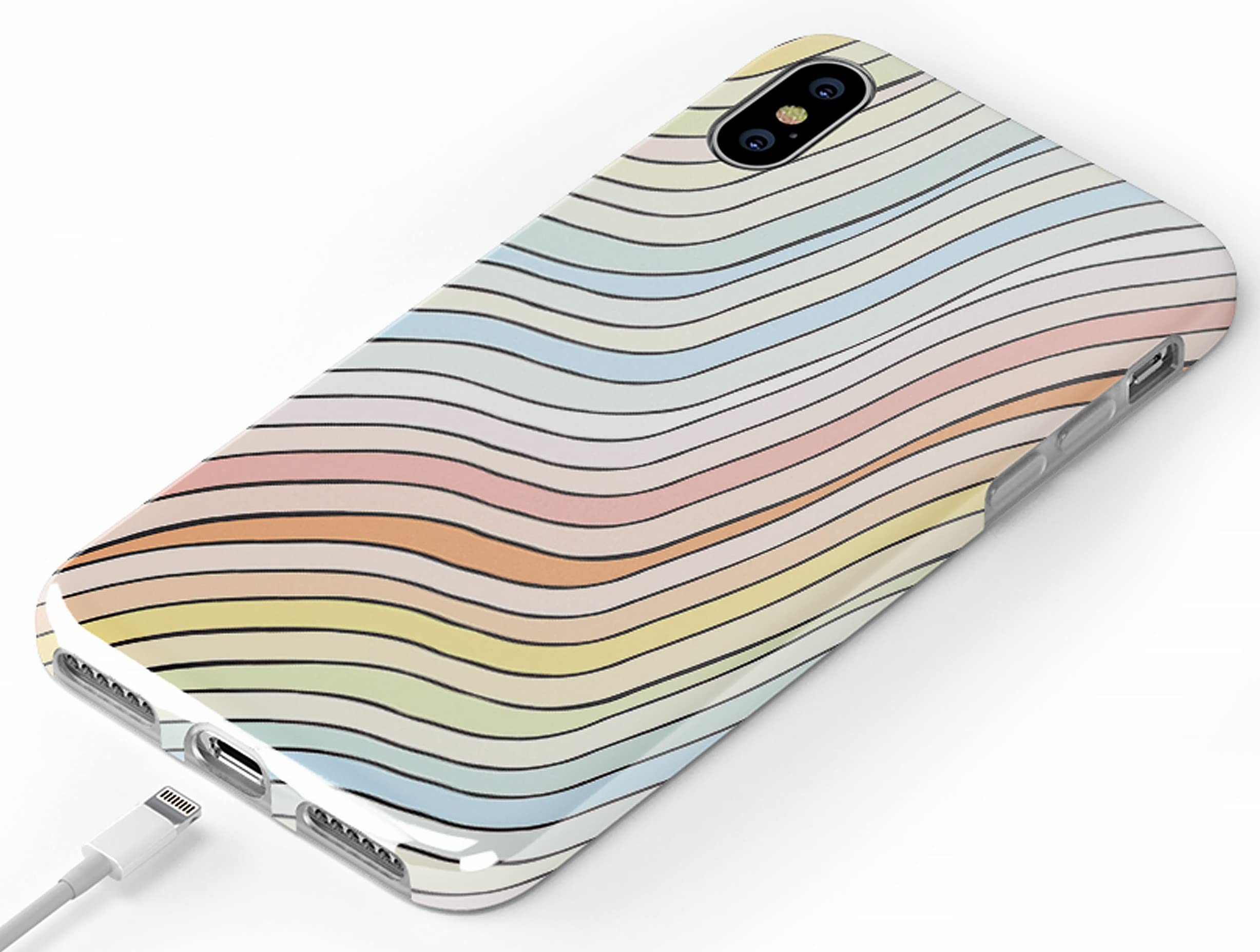 Casely iPhone X/XS Case - Pastel Rainbow Lined Protective Cover with Wave Design | Trendy Slim Fit Shockproof Phone Case for Women & Girls | Perfect for Beach, Summer & Everyday Use