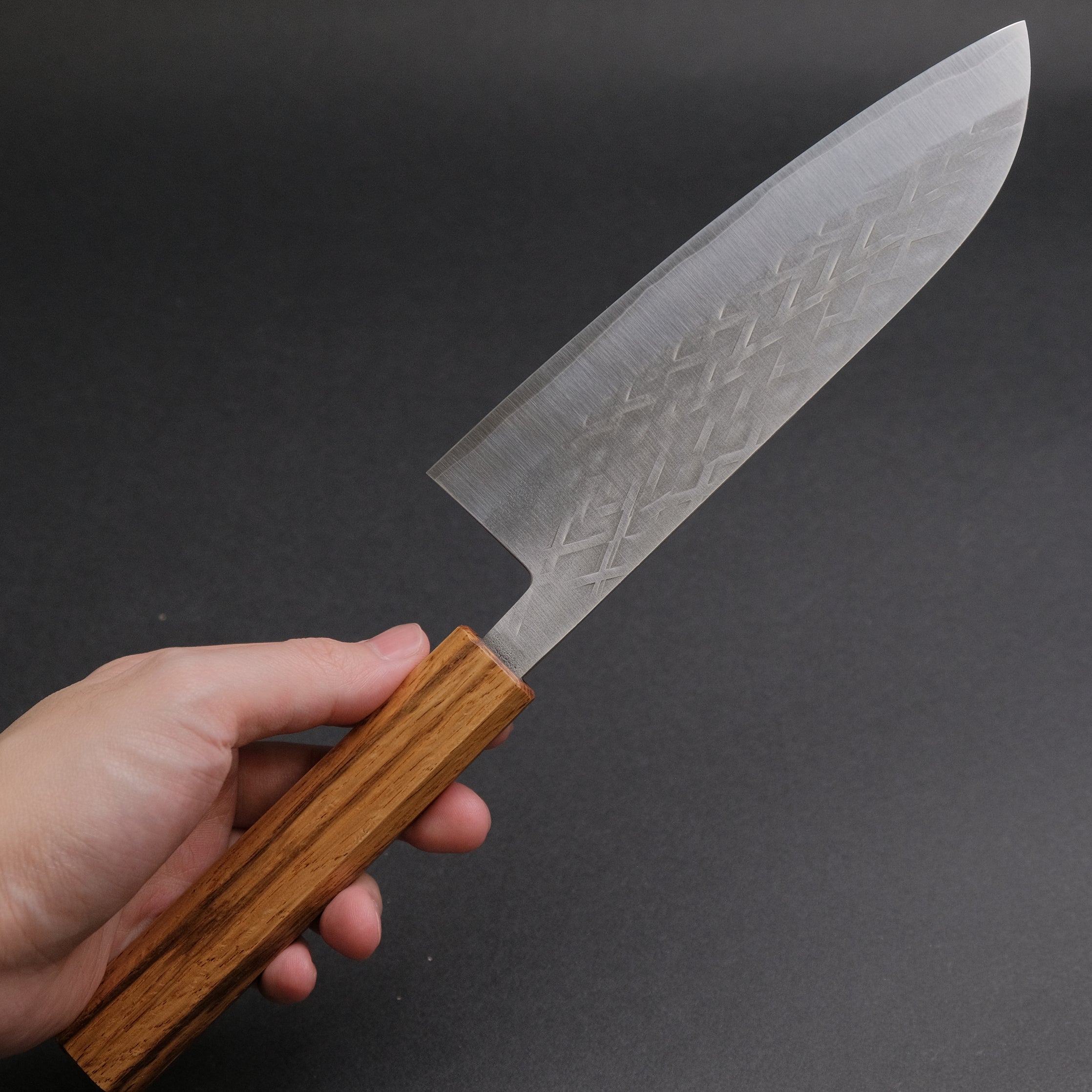 Hitohira TD SLD Tsuchime Santoku Knife 165mm - Japanese High Carbon Steel Blade with Lacquered Oak Handle - Perfect for Slicing, Dicing & Precision Cooking