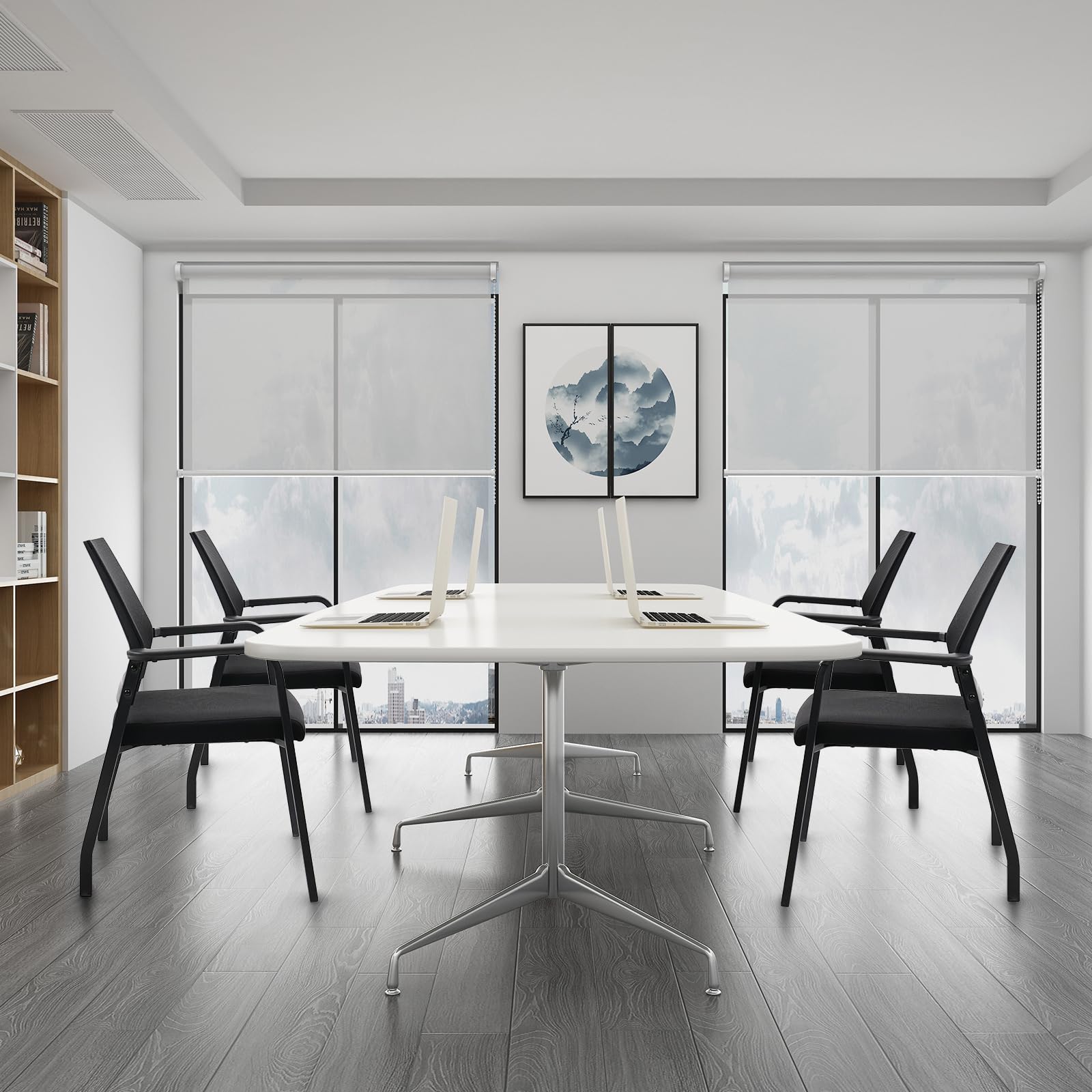 Ergonomic Arm Chair with Lumbar Support - No Wheels Desk Chair with Thickened Seat Cushion - 4 Pack Black Waiting Room Chairs for Office, School, Church & Guest Reception - Perfect for Conference Rooms, Home Offices, and Waiting Areas