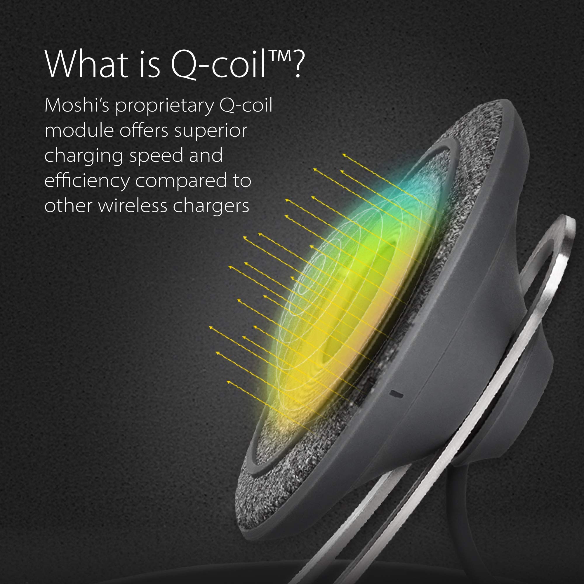Moshi Lounge Q Wireless Charger Stand - Adjustable Height, Soft Fabric, 15W Fast Charging for iPhone 12/13/14, Galaxy S21/S22, Pixel & Qi Devices | Perfect for Bedside, Office Desk & Nightstand Charging (AC Adapter Not Included)