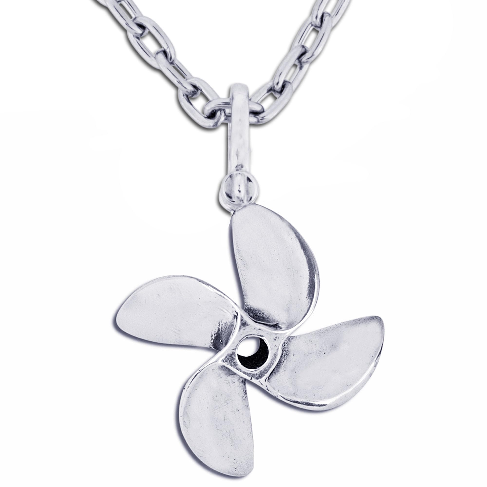 Boat Propeller Necklace - 4 Blade Sterling Silver Pendant with 24