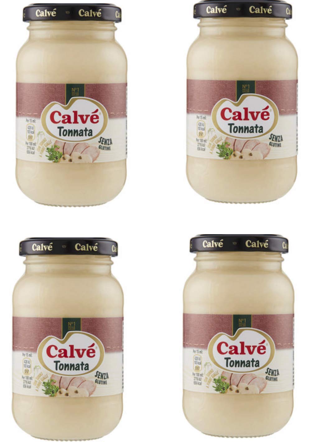 Premium Gluten-Free Italian Tuna Mayonnaise - Calvè 225ml Glass Jar (Pack of 4) | Perfect for Sandwiches, Salads & Pasta Dishes | Keto & Paleo Friendly