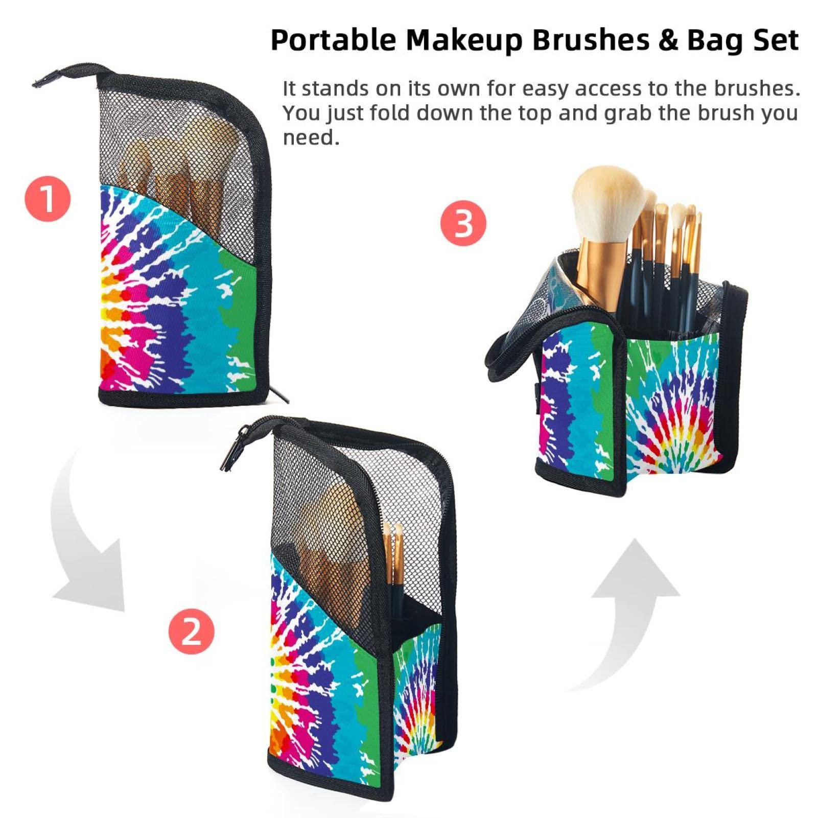 12-Piece Makeup Brush Organizer Bag with Colorful Rainbow Swirl Design - Portable Travel Cosmetic Brush Holder Case for Professional & Home Makeup Artists (Perfect for Travel, Salon & Daily Beauty Routine)