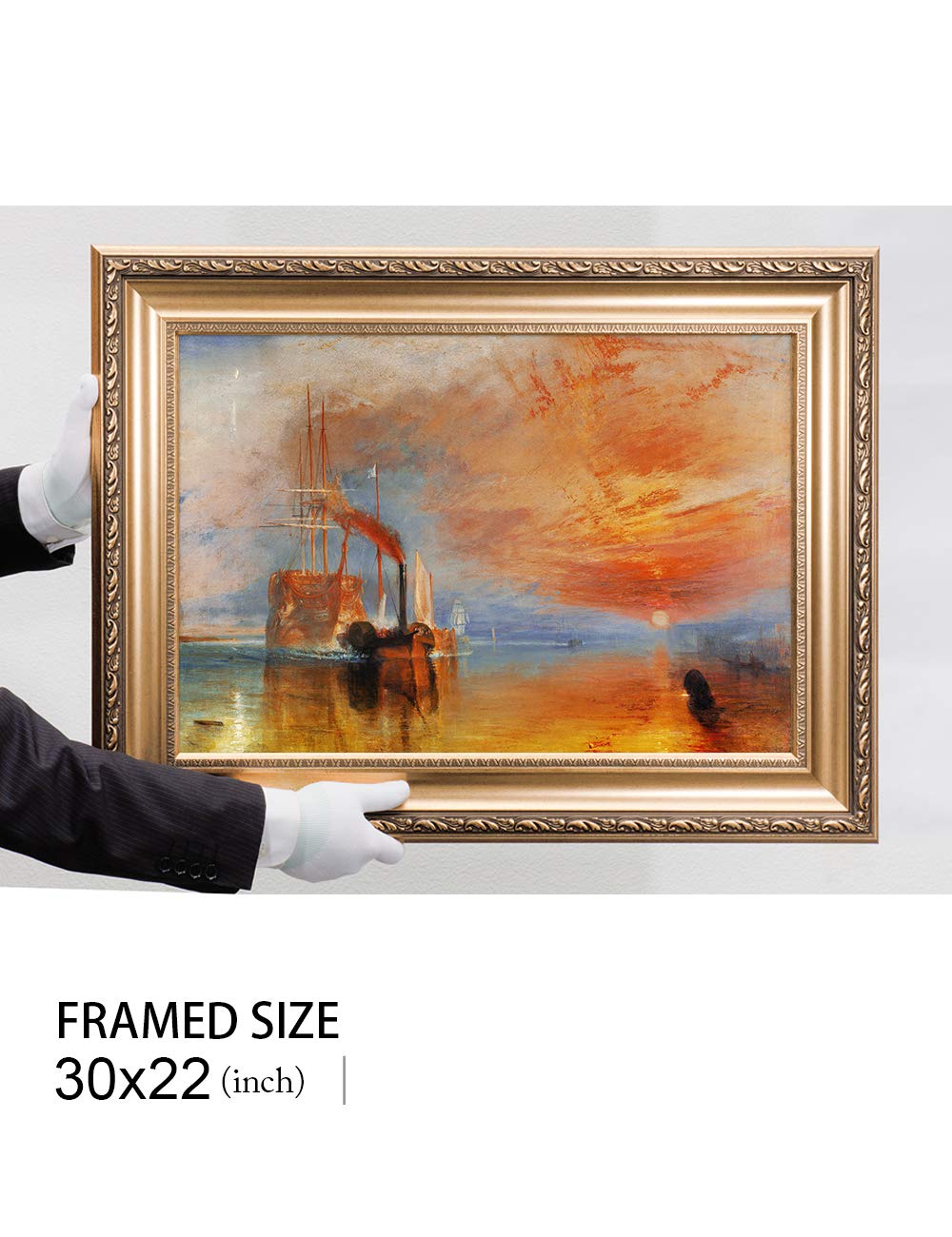 DECORARTS - The Fighting Temeraire by William Turner - High Quality Oil Painting Reproduction Giclee Print on Canvas - Framed Wall Art Ready to Hang (30x22 Inches) - Perfect for Living Room, Bedroom & Office Decor
