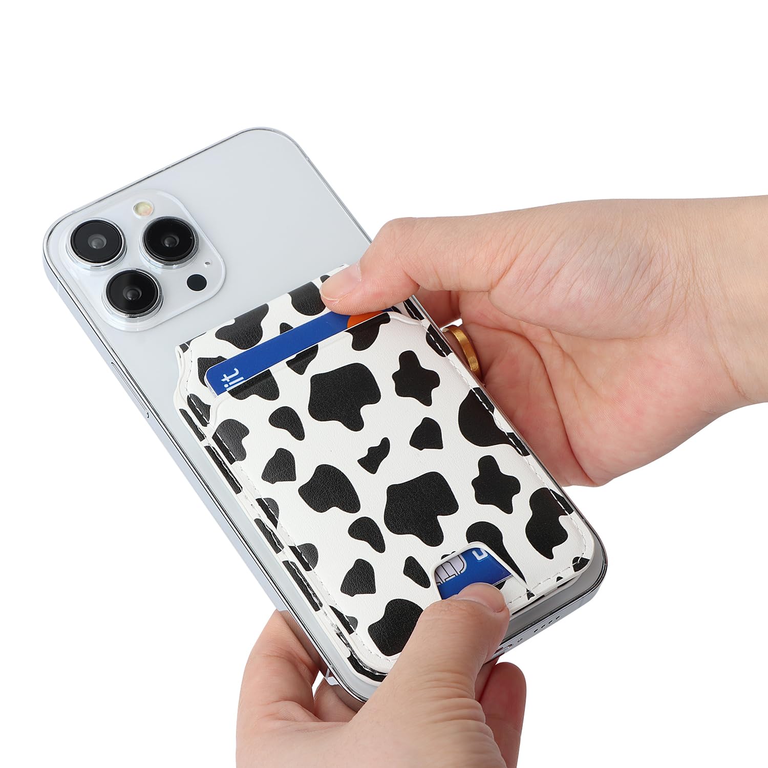 Magnetic Wallet for iPhone 16 Pro Max/14 Pro/15/14 Plus/13/12 - Magsafe Compatible Card Holder & Phone Wallet Case with Cow Stripes Design - Perfect for Travel, Shopping and Everyday Use