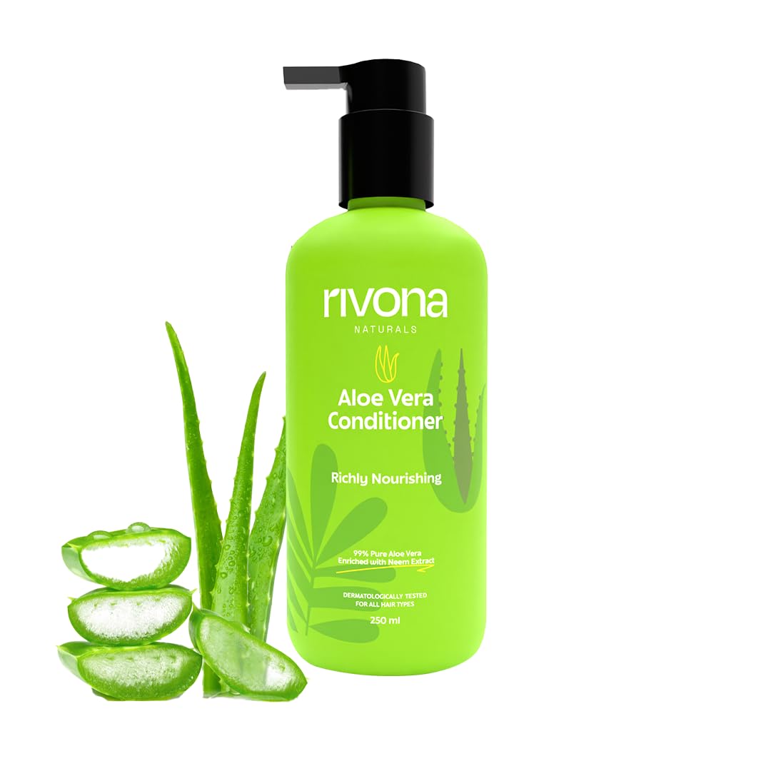 RIVONA Natural Aloe Vera & Neem Hair Conditioner - Anti-Frizz & Smoothing Treatment for All Hair Types - 250ml (1 Count) - Ideal for Men & Women - Perfect for Dry, Damaged Hair & Daily Hydration