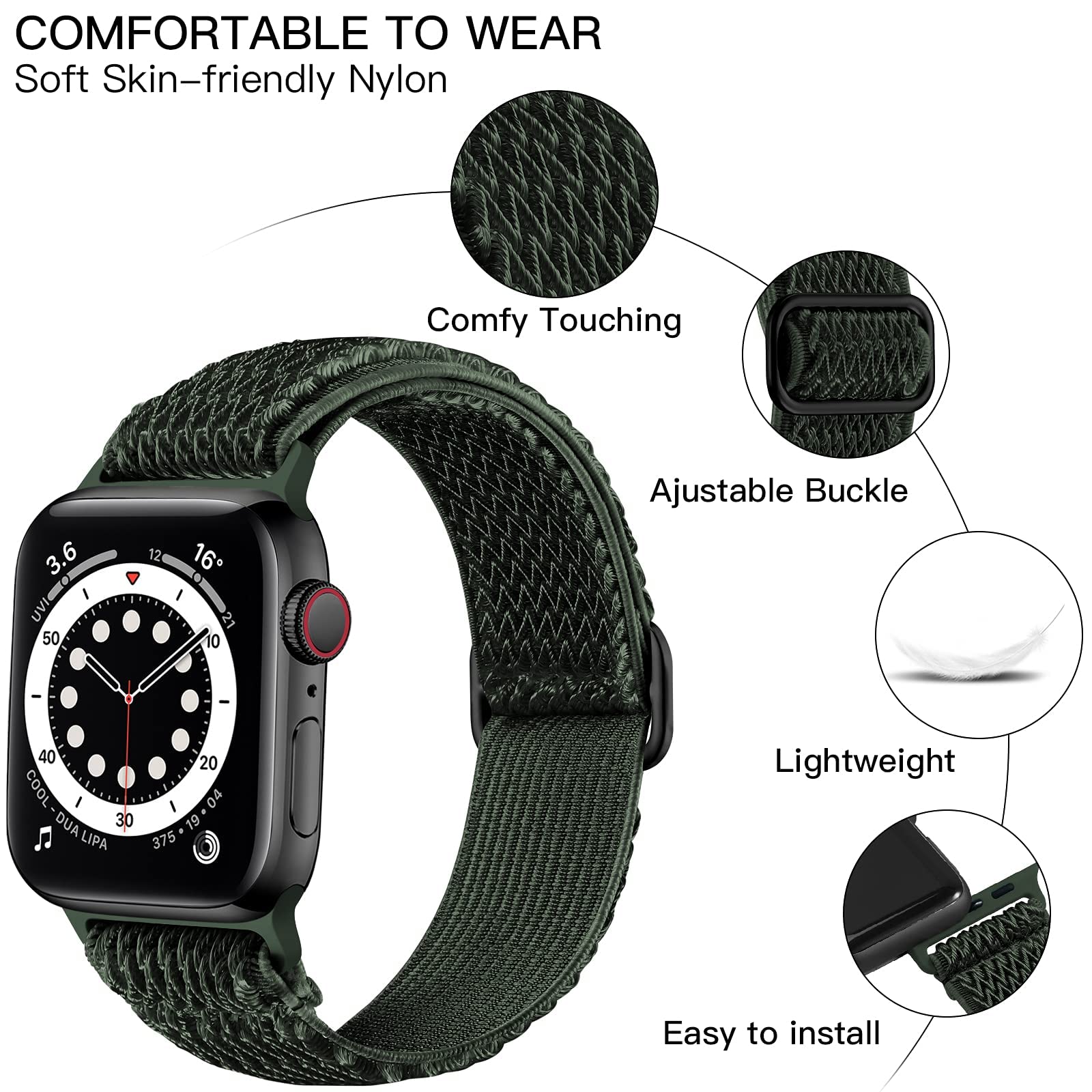 Lerobo Elastic Stretch Nylon Solo Loop Band for Apple Watch Ultra 2 49mm, Series 9/8/7/SE 45mm, 6/5/4/SE 44mm, 10/46mm, 3/2/1/42mm - Soft Braided Sport Strap for Men & Women (Green) | Perfect for Workouts, Running & Everyday Wear