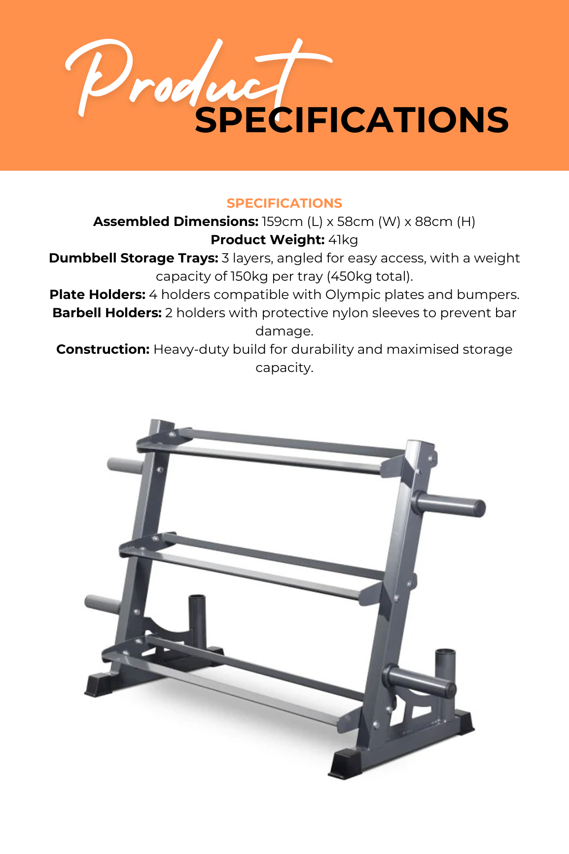BodyWorx Heavy Duty Weight Storage Rack for Dumbbells & Kettlebells - Perfect for Home Gym, Garage, and Fitness Studio Organization
