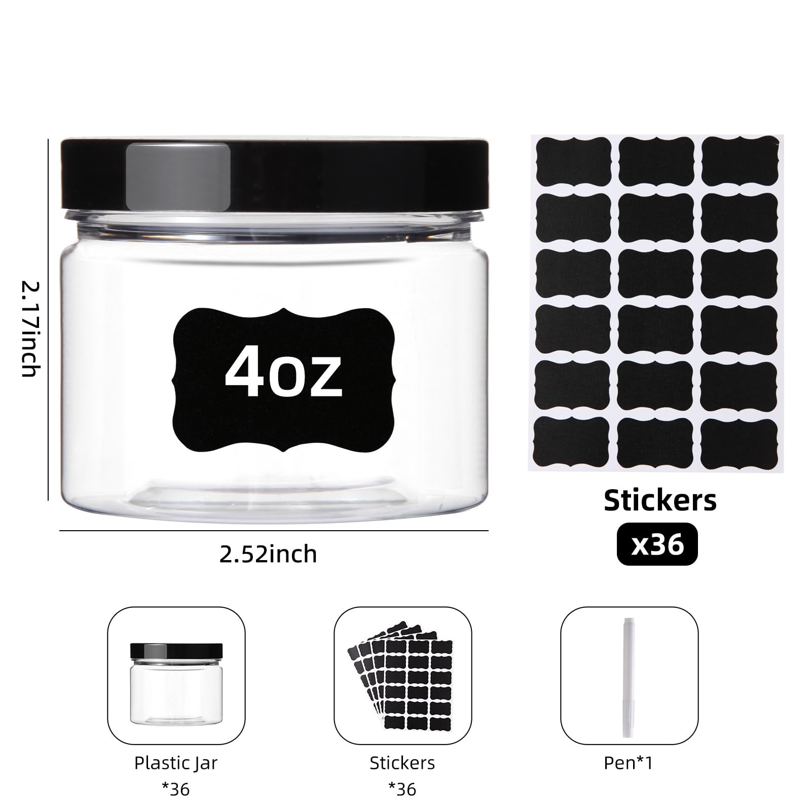 4 OZ Plastic Containers with Lids - 36 Pack Empty Round Jars for Slime, Cosmetics, Lotion, Cream & Travel Storage | Leak-Proof Screw Top Jars for DIY, Crafts & Organizing Makeup, Salves & Toiletries
