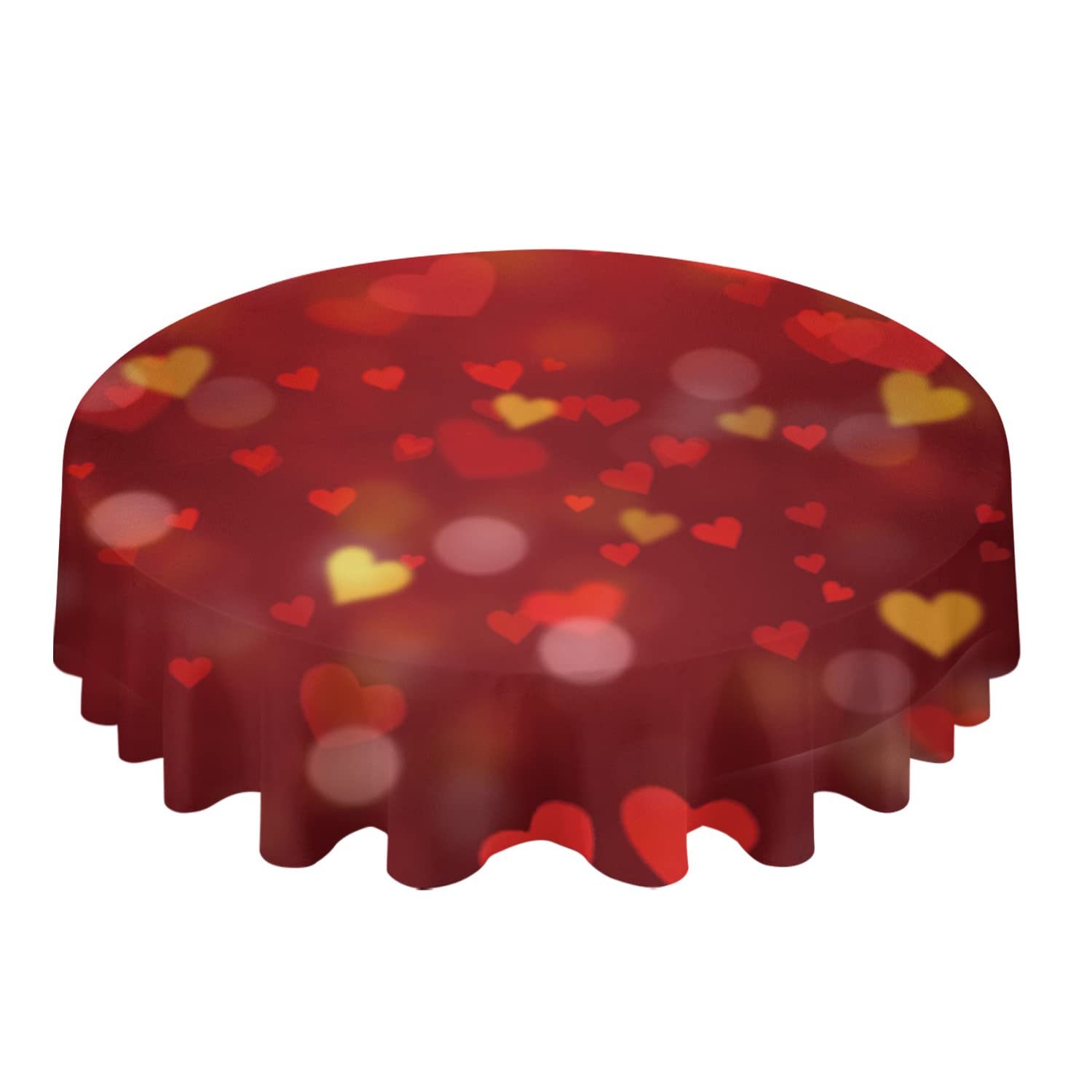 54 Inch Round Waterproof Vinyl Tablecloth - Stain Proof, Washable Oilcloth Table Cover with Romantic Hearts Design for Valentine's Day, Outdoor Dining, Parties, Camping & Picnics | Perfect for Romantic Dinners, BBQs and Holiday Gatherings