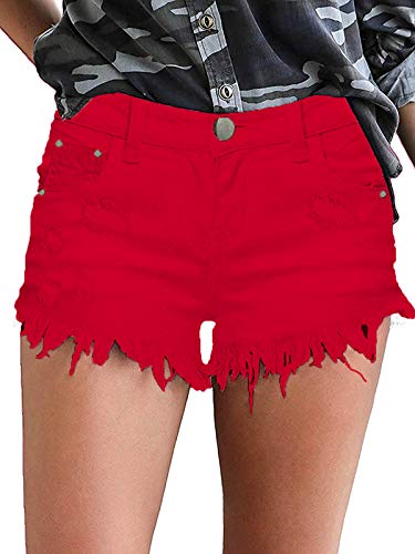Women's High Waisted Ripped Denim Shorts with Raw Hem & Frayed Details - Stylish Distressed Jean Shorts for Summer Outfits & Casual Wear