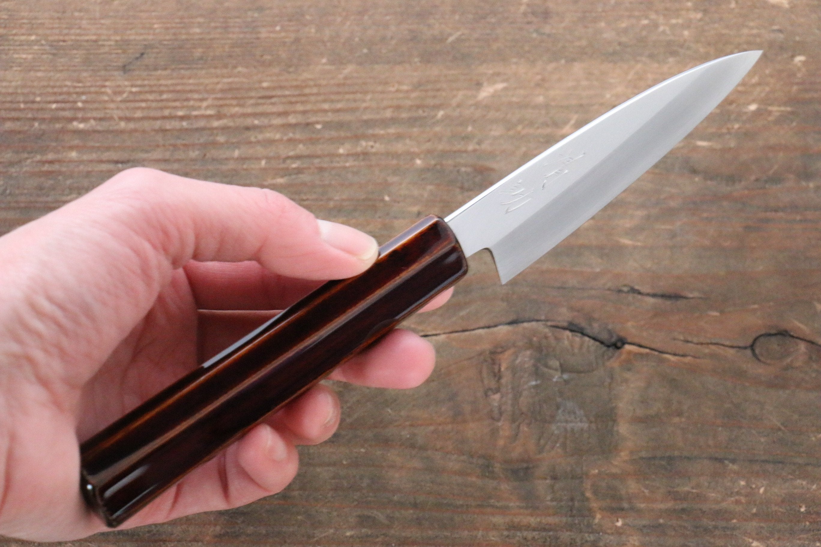 Seisuke Silver Steel No.3 Paring Knife 85mm - Premium Japanese Kitchen Knife with Lacquered Wood Handle - Perfect for Peeling, Slicing Fruits & Vegetables
