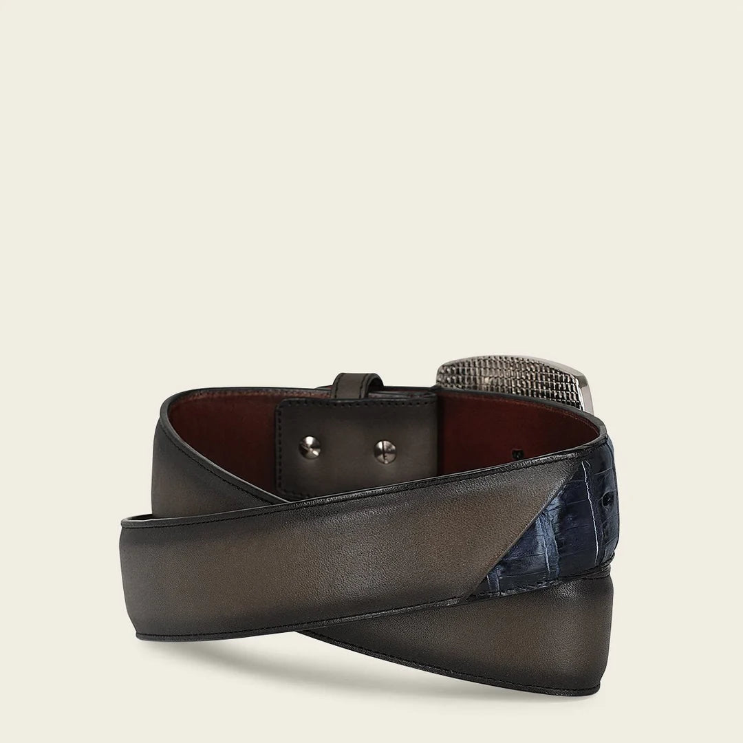 CV496FL Genuine Caiman Leather Belt for Men - Western Style Fashion Accessory in Cuadra Blue - Perfect for Cowboy Boots, Jeans & Western Outfits