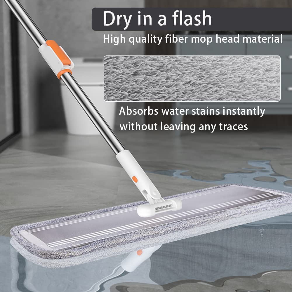 32 Inch Microfiber Flat Mop for Hardwood, Laminate & Tile Floors - Commercial Grade Wide Mop with 360° Rotating Head, Stainless Steel Handle & 4 Reusable Pads - Perfect for Home, Office and Restaurant Floor Cleaning