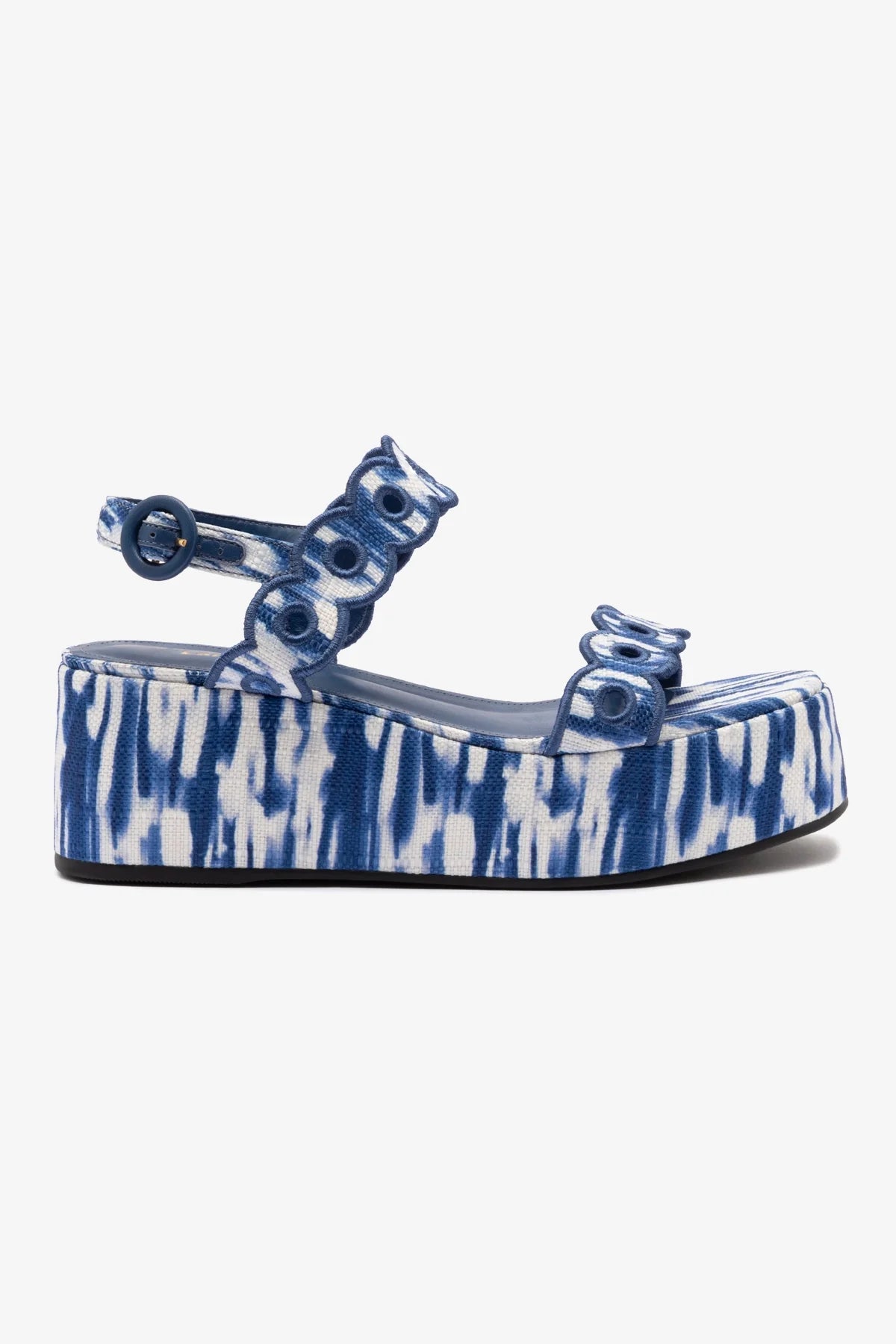 Florence Embroidered Flatform Sandals - Tie-Dye Blue Raffia Summer Shoes for Women | Beach Vacation, Boho Outfits & Casual Wear