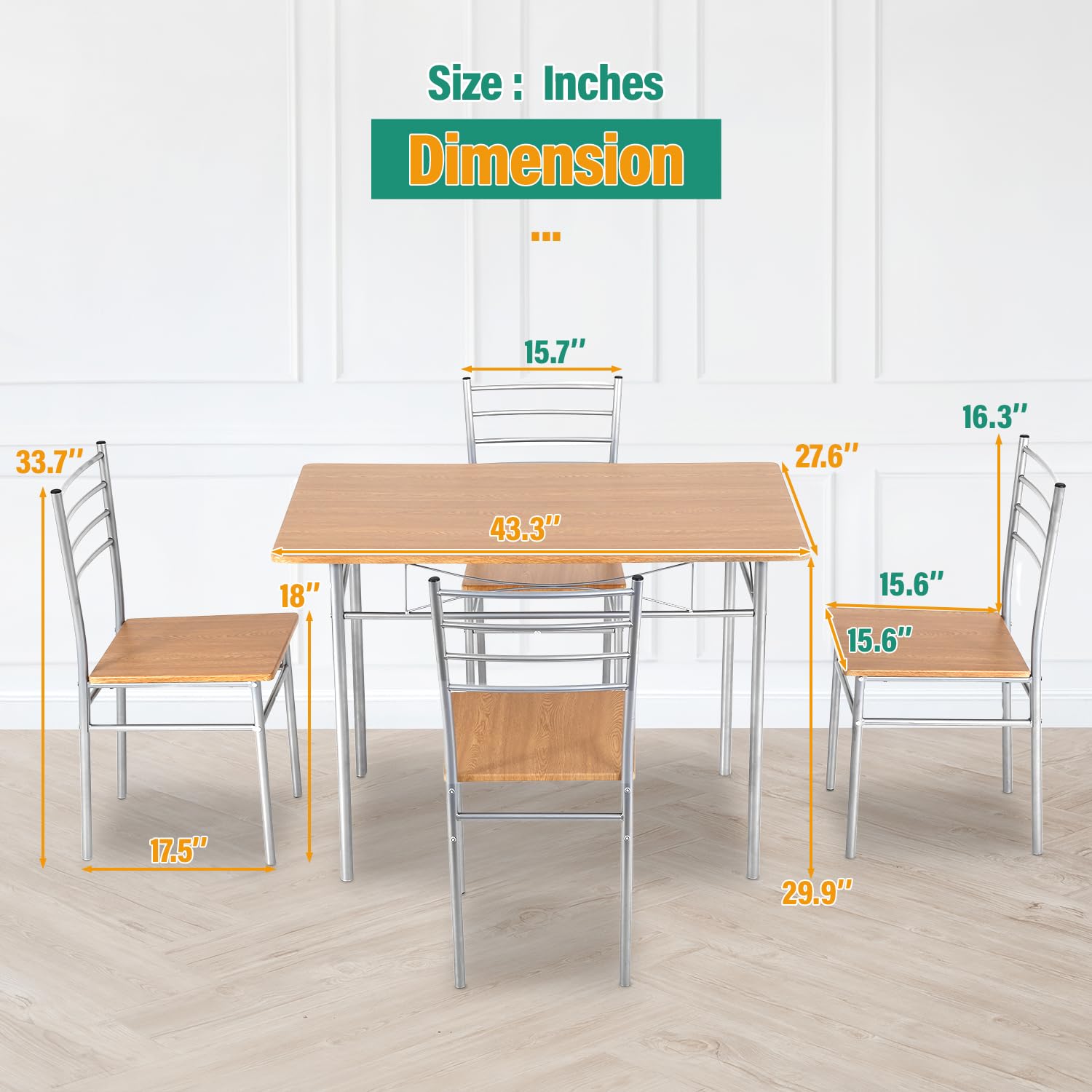 PayLessHere 5-Piece Wooden Dining Table Set with Metal Legs - Modern Rectangular Kitchen Table & 4 Chairs for Small Space, Breakfast Nook, Apartment Dining Room | Durable Home Furniture for Family Gatherings