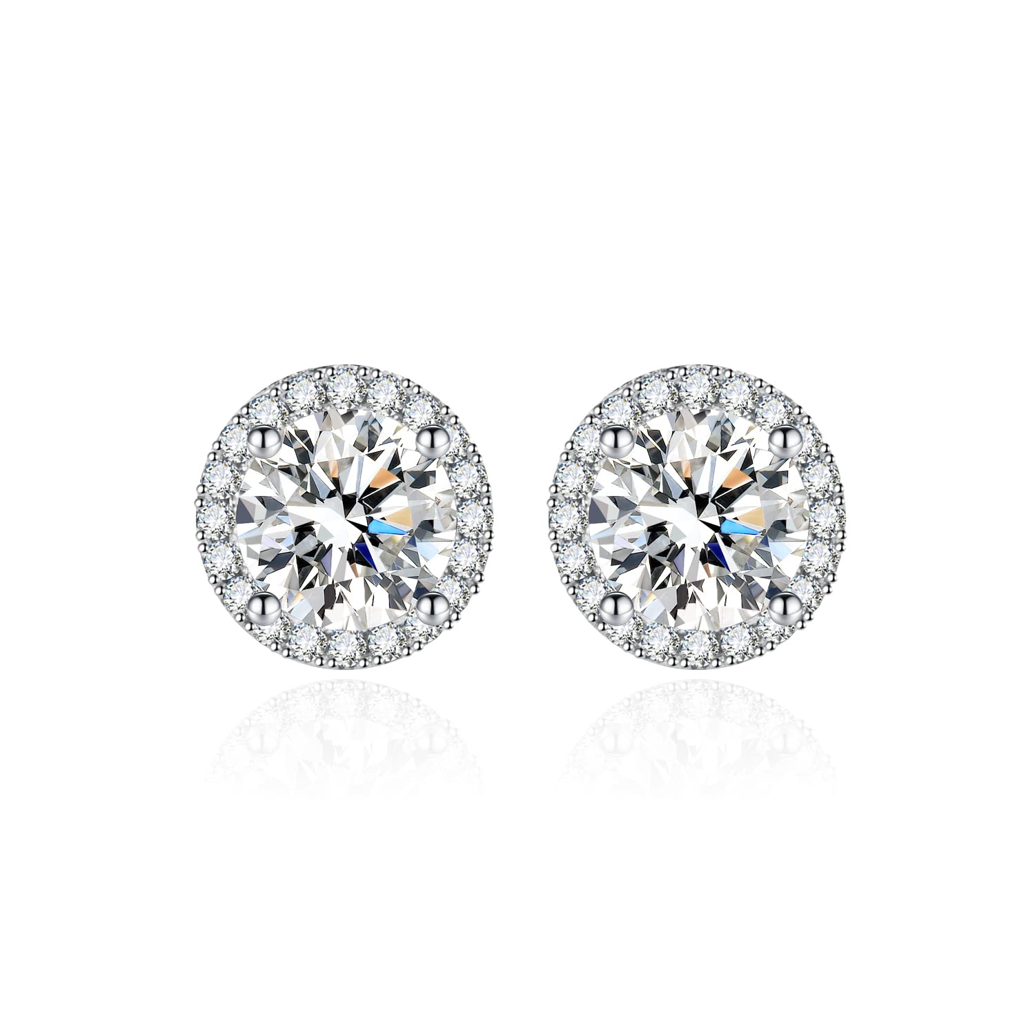 925 Sterling Silver Round Cubic Zirconia Stud Earrings for Women & Men - White Gold Plated Halo Diamond Stud Earrings - Perfect Birthday Gift, Anniversary Present & Everyday Elegant Jewelry for Work, Party & Special Occasions
