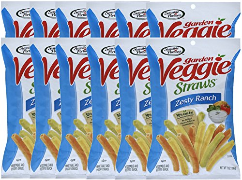 Sensible Portions Zesty Ranch Garden Veggie Straws - 7oz Healthy Snack Pack (12 Count) | Low Calorie, Gluten Free Chips Alternative | Perfect for College Care Packages, Military Snacks & Sports Events