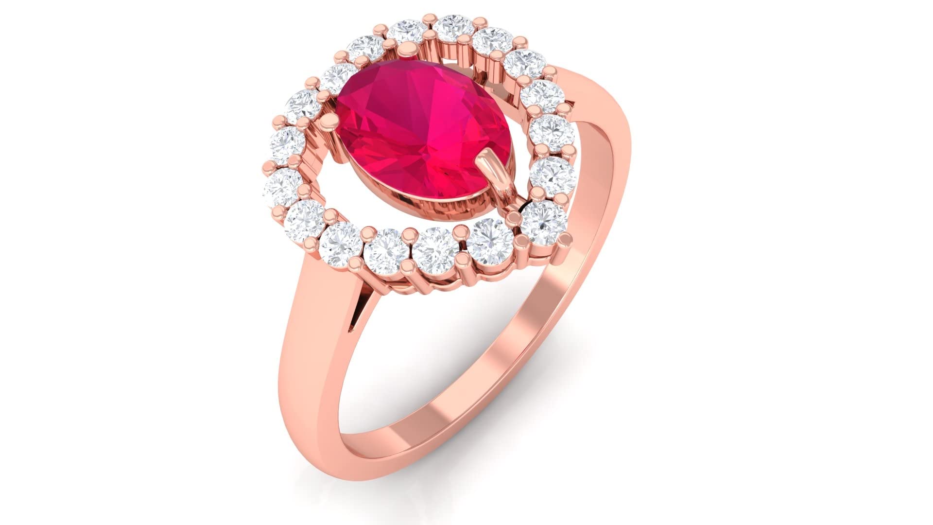 1.50 CT Oval Cut Ruby and Diamond Engagement Ring - 5X7 MM Certified Red Ruby in 14K Gold - Minimalist Wedding Band for Proposals, Anniversaries & Special Occasions