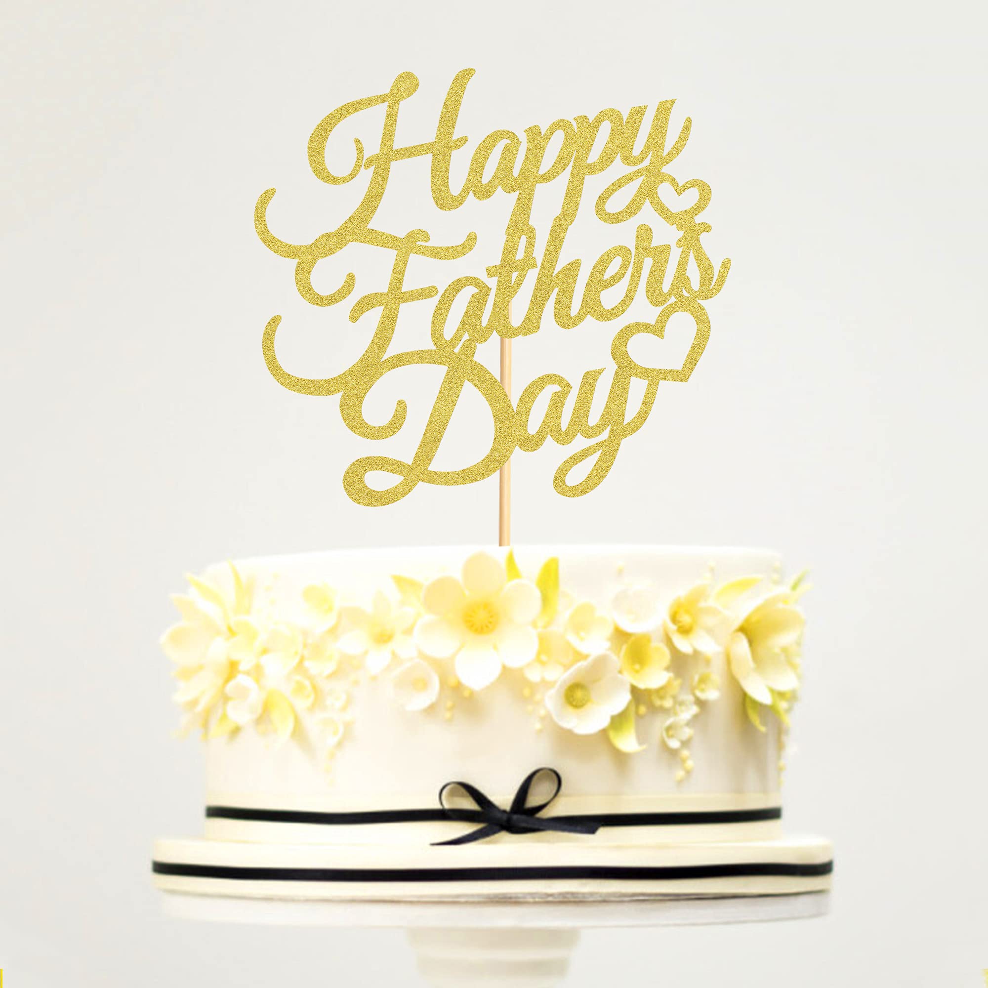 6 Pcs Gold Glitter Happy Father's Day Cake Toppers - Decorative Party Cake Decorations with Gold Letter Heart Design - Perfect for Father's Day Celebrations, Birthday Parties & Special Occasions