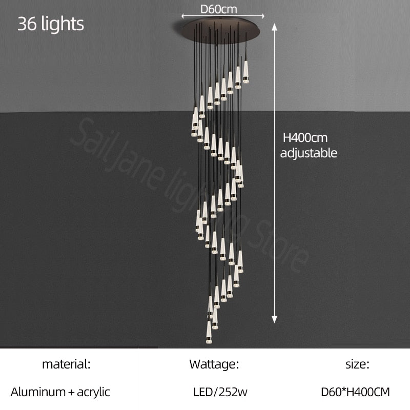 Spiral Cones Staircase Chandelier - Elegant Modern Lighting Fixture for Stairwell, Foyer & Entryway Decor