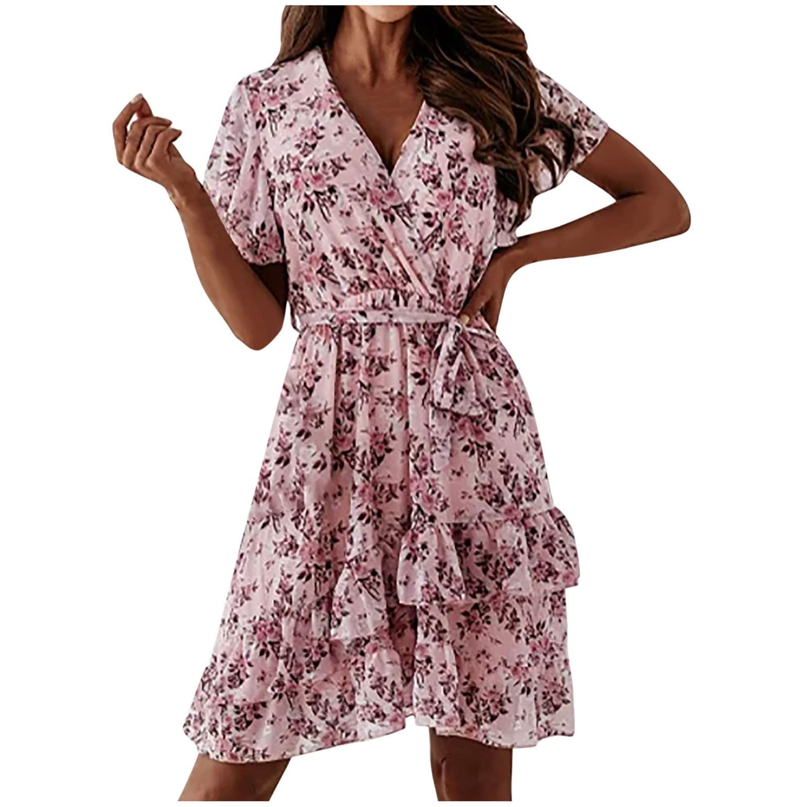 Floral Print Mini Dress for Women - Short Sleeve High Waisted Summer Tunic Dress | Casual Beach Wear & Vacation Outfit