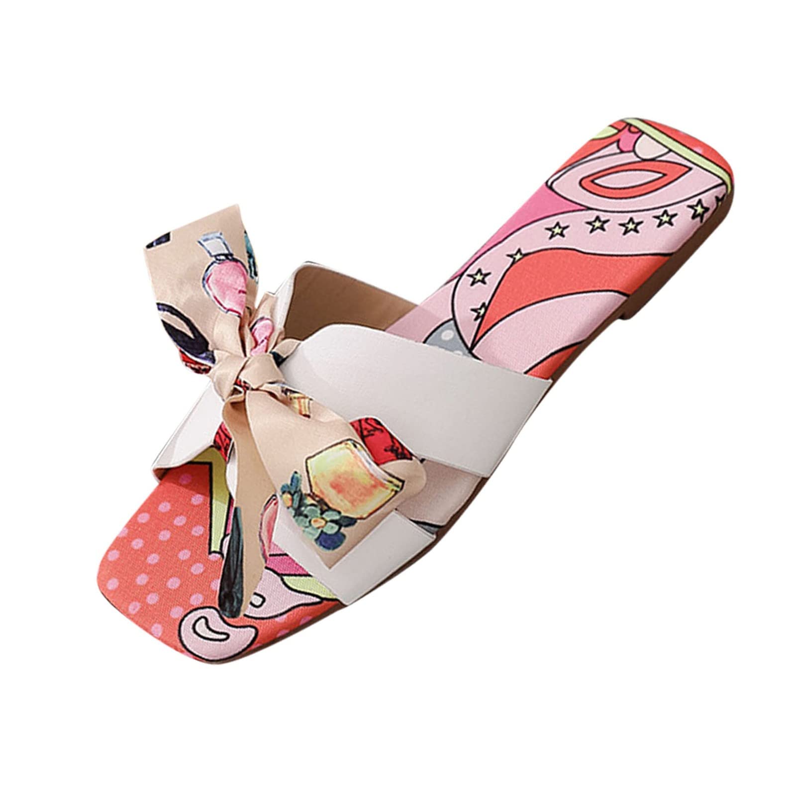 Bohemian Women's Flat Sandals with Memory Foam - Casual Summer Beach Flip Flops with Bow Design - Comfortable Spring & Summer Slippers for Women (Red, Size 8.5) | Perfect for Beach Vacations, Poolside Lounging & Casual Outings